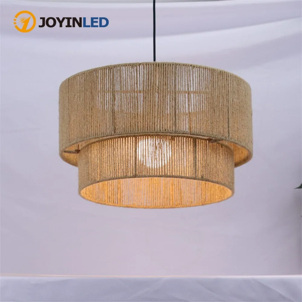 JOYINLED Japanische Hanfseil-Pendelleuchten, Moderne E27 LED-Deckenleuchten, Retro-Restaurantbeleuchtung für Esszimmer