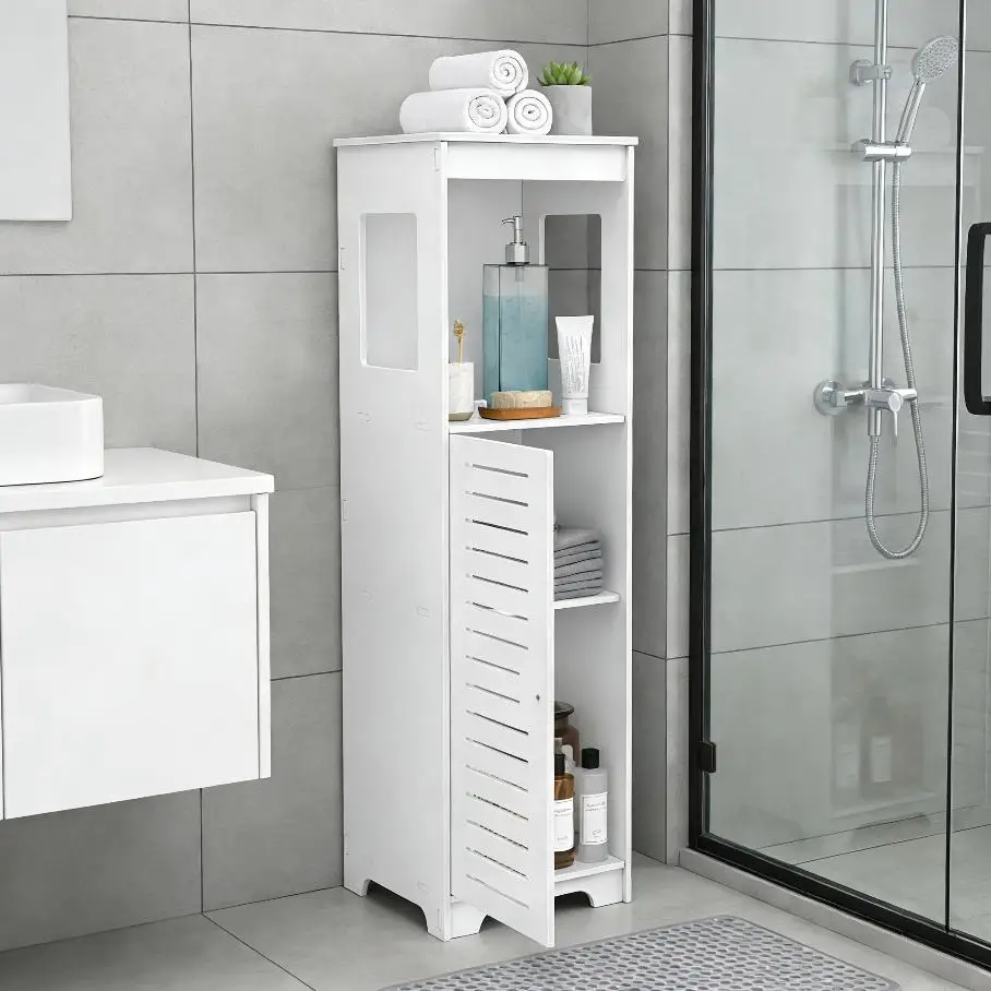 Badezimmerschrank Badezimmer-Aufbewahrungsschrank PVC Wasserdicht 4-stufige Regale für Toilettenpapier Shampoo Handtücher Badezimmerorganisation