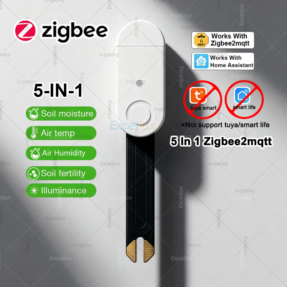 5-in-1 Zigbee Bodenfeuchte-Messgerät Temperatur-Feuchtigkeits-Fruchtbarkeits-Lichtstärke-Erkennungssensor Für Z2MQTT Tuya Smart Life Optional Image
