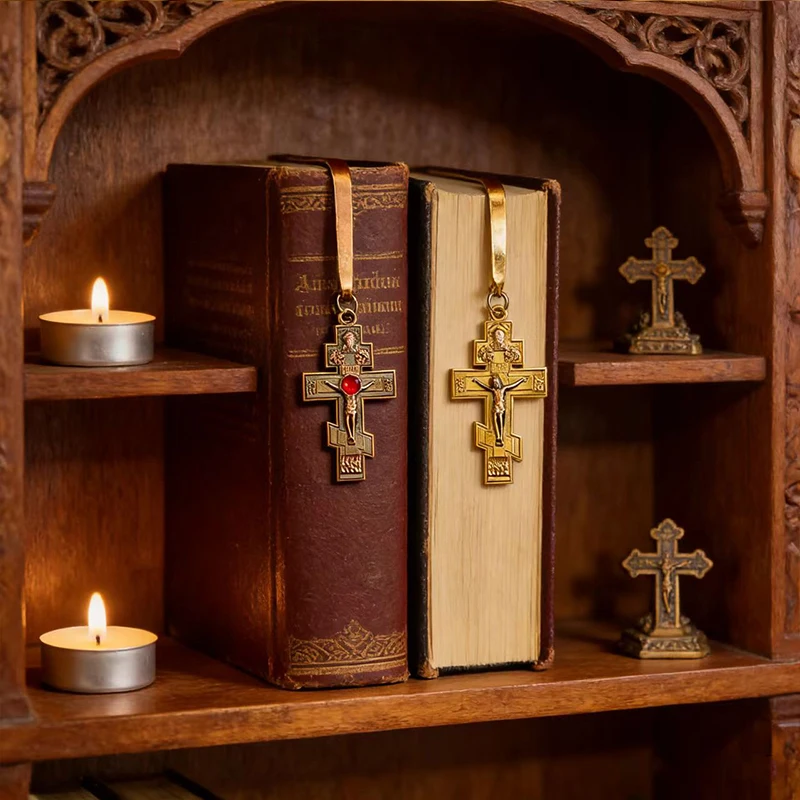 Neue 2026 Traditionelle Orthodoxe Kruzifix-Lesezeichen-Kollektion Gold & Antik-Kupfer Premium Christliches Geschenk für Bibelstudium & Gebet