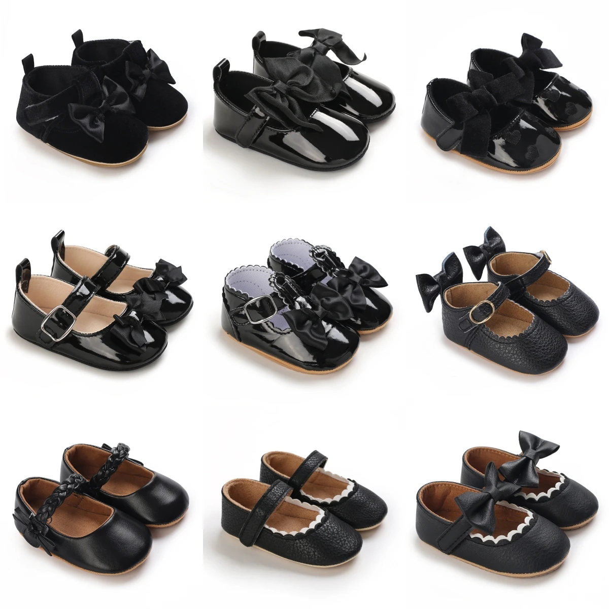 Schwarz Mode Neugeborenen Party Prinzessin Schuhe Jungen Und Mädchen Erste Schritt Wanderschuhe Gummi Sohlen Anti Slip Baby Schuhe 0-18M
