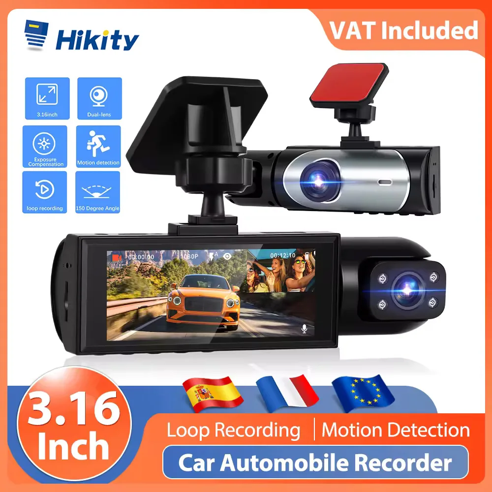 Hikity 3,16 Zoll 1080P Auto-DVR-Kamera Duale Aufnahme HD-Autorekorder Mit Bewegungserkennung Nachtsicht Unterstützt TF-Karte Image