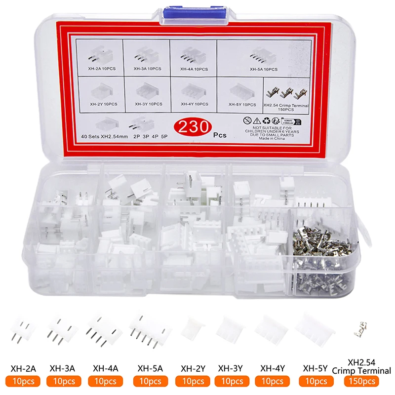 {QTG333} 230-teiliges XH2.54 PH2.0 2p 3p 4p 5 Pin 2,54mm 2,0mm Rastermaß Anschlusskit JST-Steckverbinder Kabelverbinder Adapter Boxverpackung Image