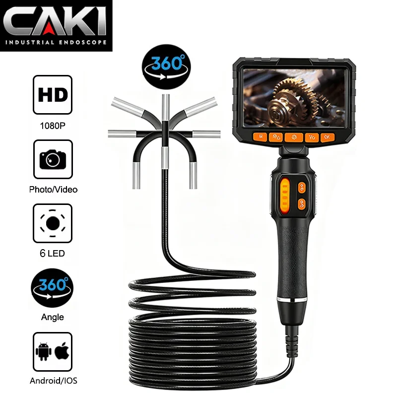 360° Gelenkendoskop 1080P 6,0mm 4,3-Zoll-LCD-Monitor Industrielle Inspektionskamera mit 2-Wege-Artikulation für die Automobilindustrie Image