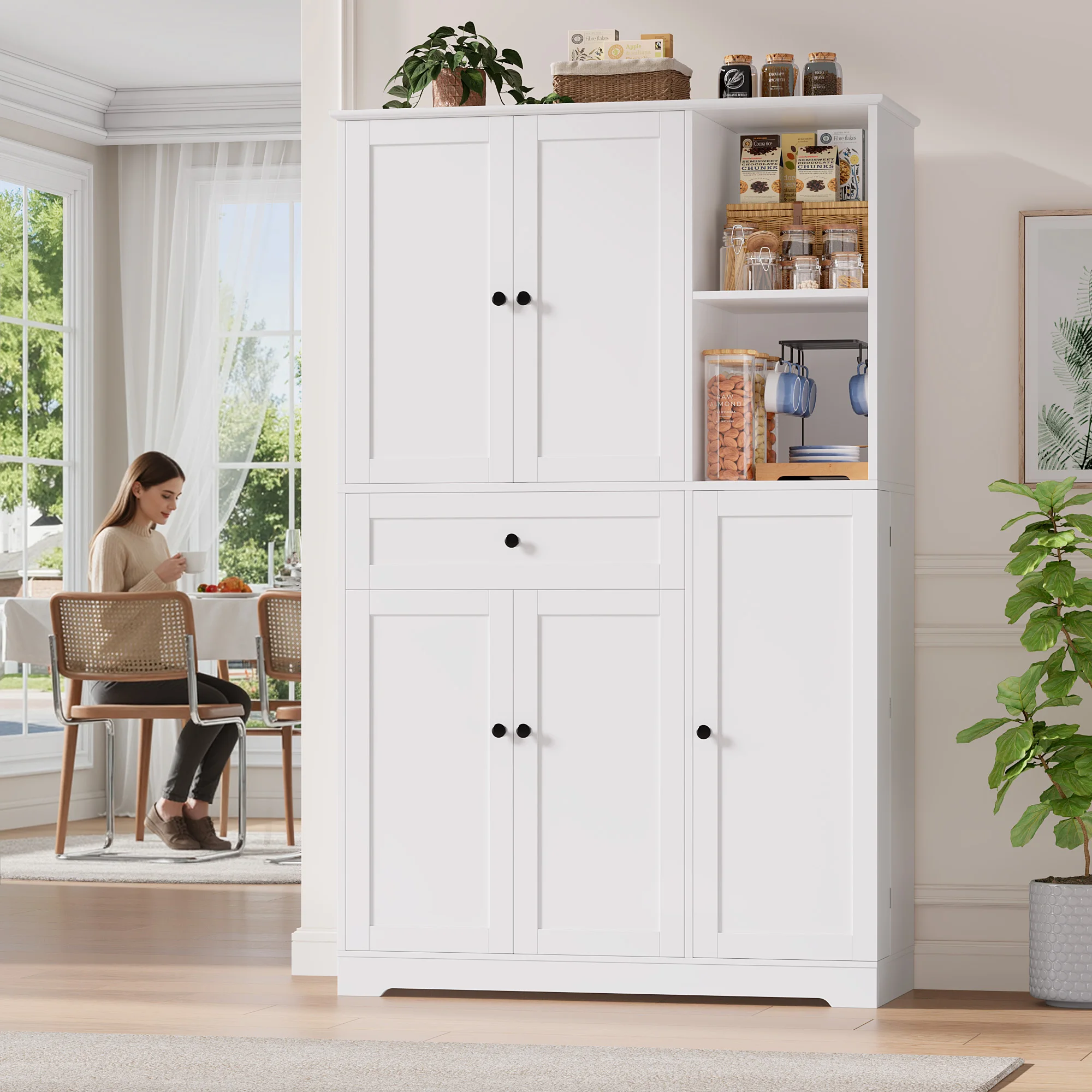 Getone Küchenbuffet Küchenschrank, Buffetschrank mit 5 Türen und 1 Schublade,Vorratsschrank für Küche, Esszimmer 104x40x173cm