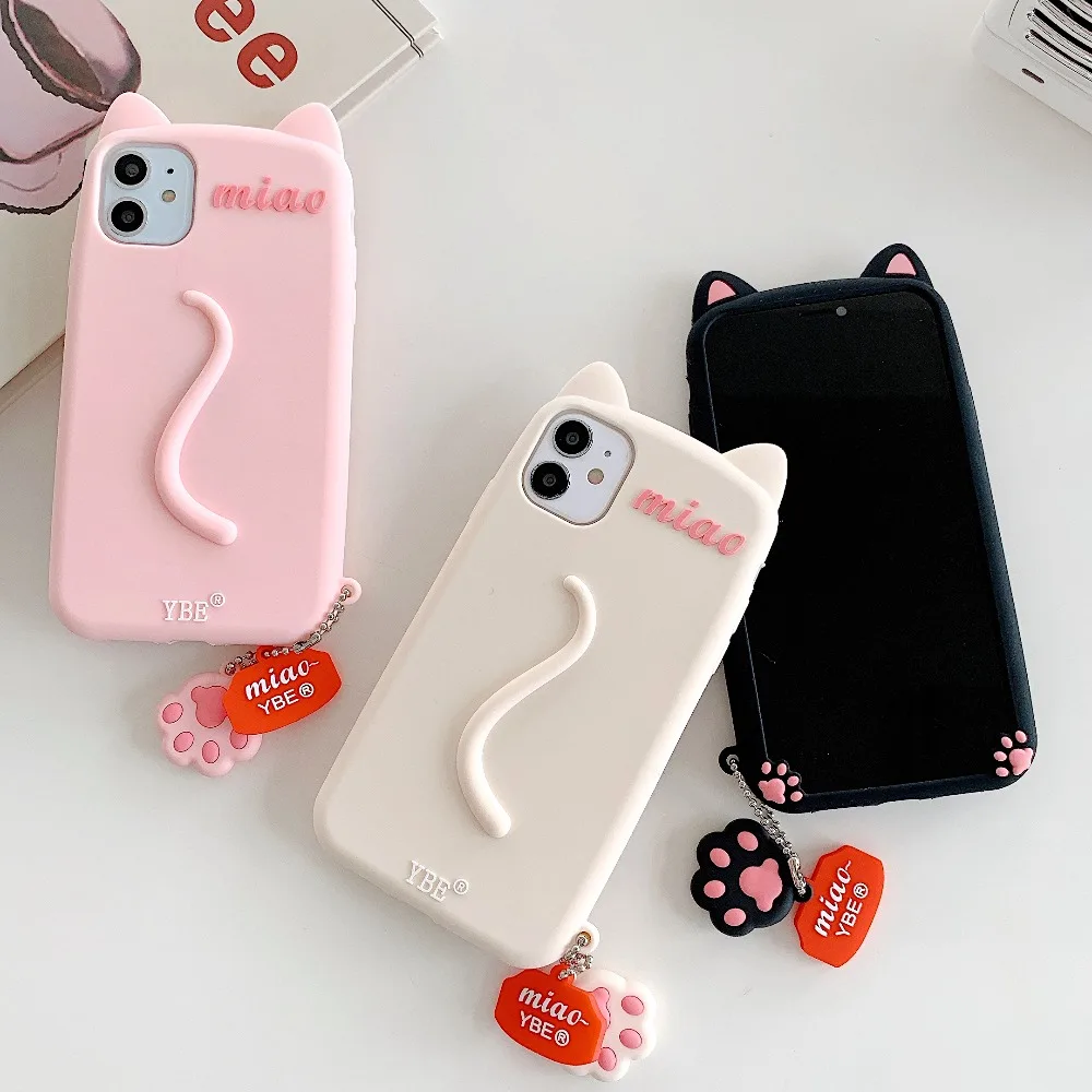 Niedliche weiche Handyhülle mit 3D-Cartoon-Katzenohren, geeignet für iPhone 11, 12, 13, 14, 15, 16, Pro Max Plus, stoßfeste Schutzhülle Image