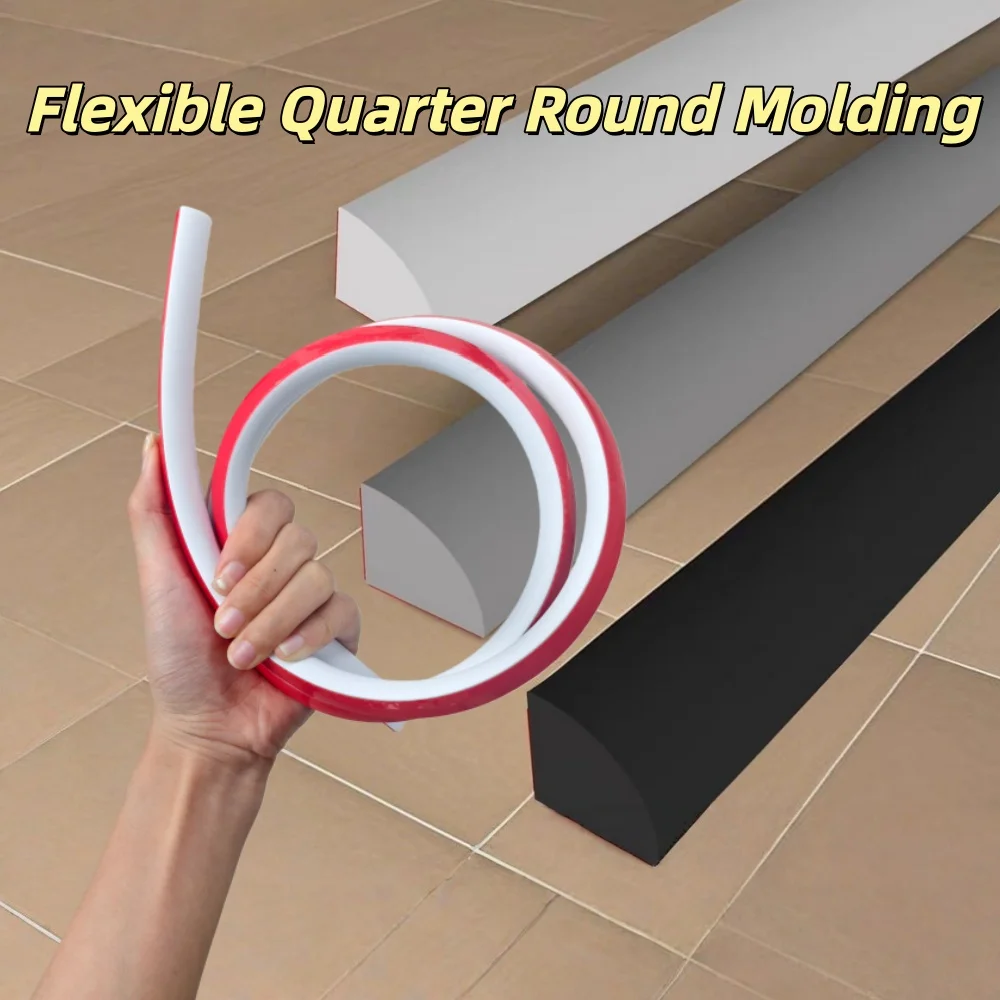 1 STÜCK 1M/2M Flexibles Viertelrundformteil, Gummiverzierung zum Abziehen und Aufkleben, selbstklebende Kante für den Boden, wasserdicht, biegbar Image