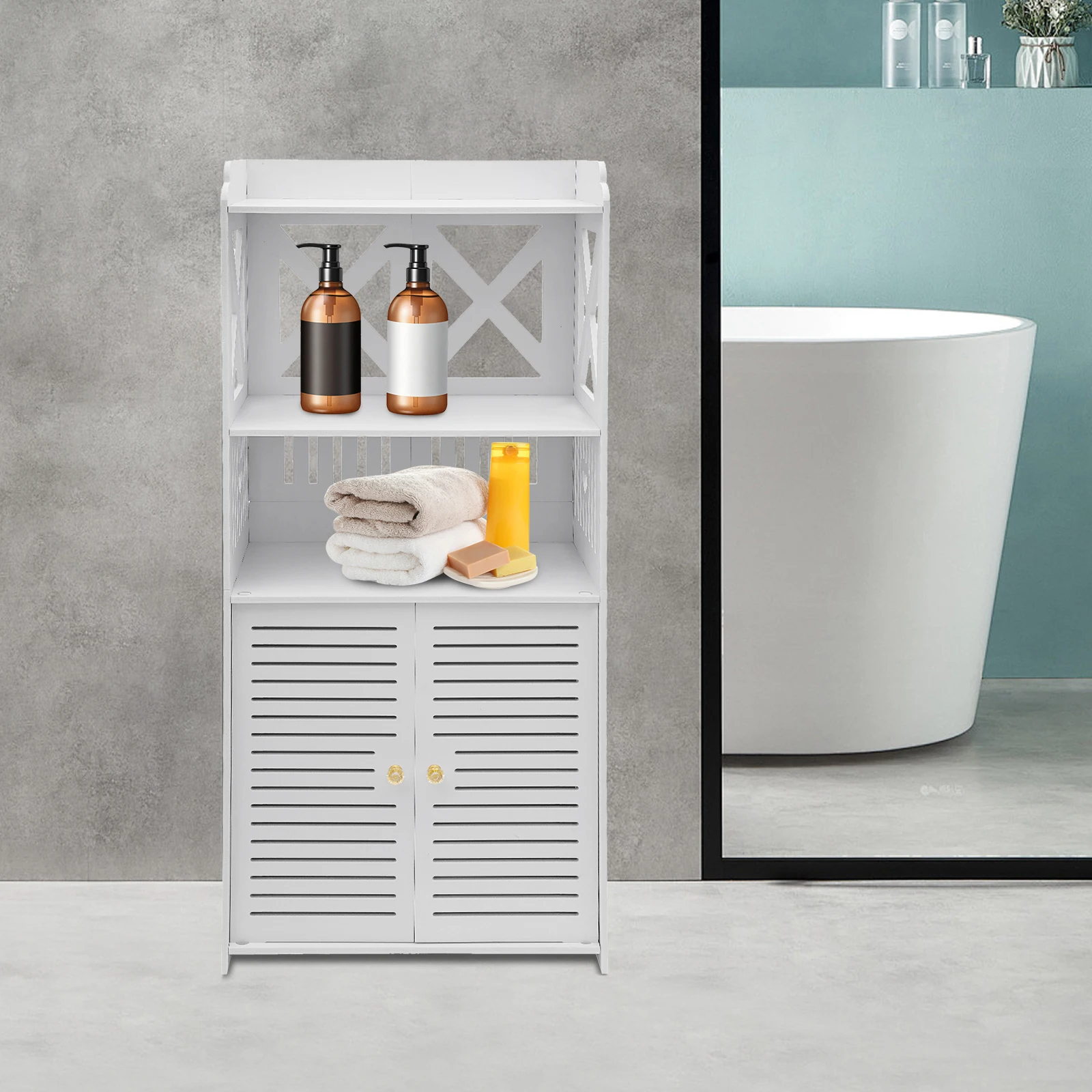 90 cm * 40 cm * 25 cm weißer PVC-Badezimmerschrank mit Standfunktion für Shampoos, Cremes und andere tägliche Gegenstände
