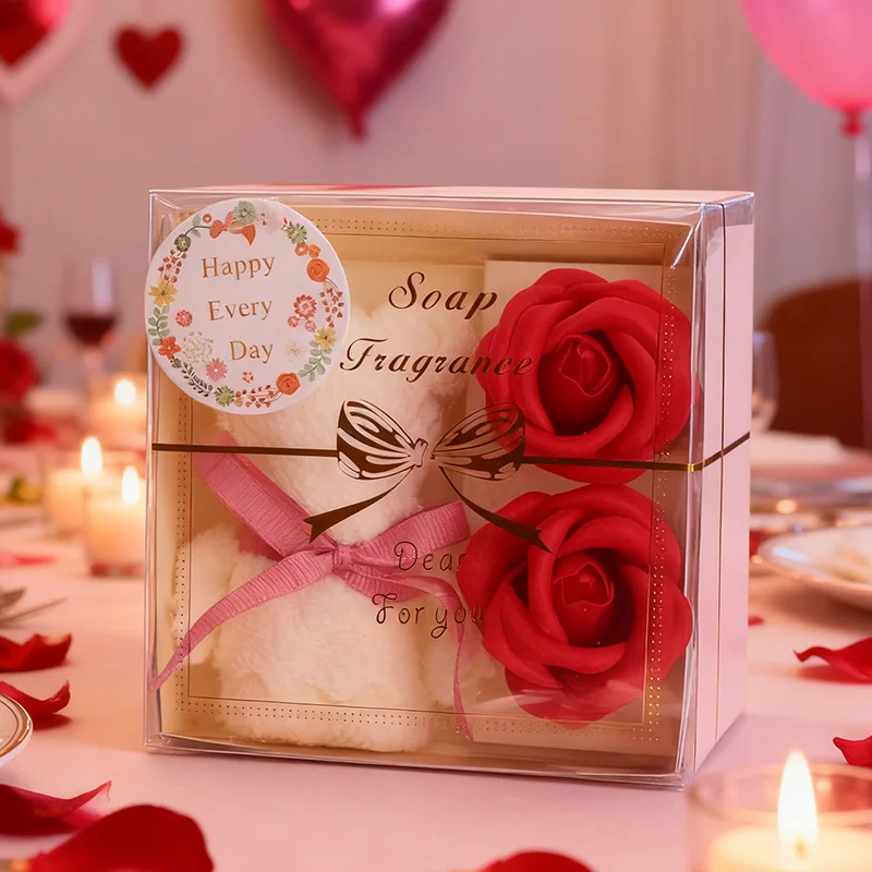 1Set Handtuch Bär Seife Blume Geschenkbox, Valentinstag, Hochzeit, Muttertag Weihnachtsgeschenk Geburtstagsfeier Babyparty Gastgeschenke Image