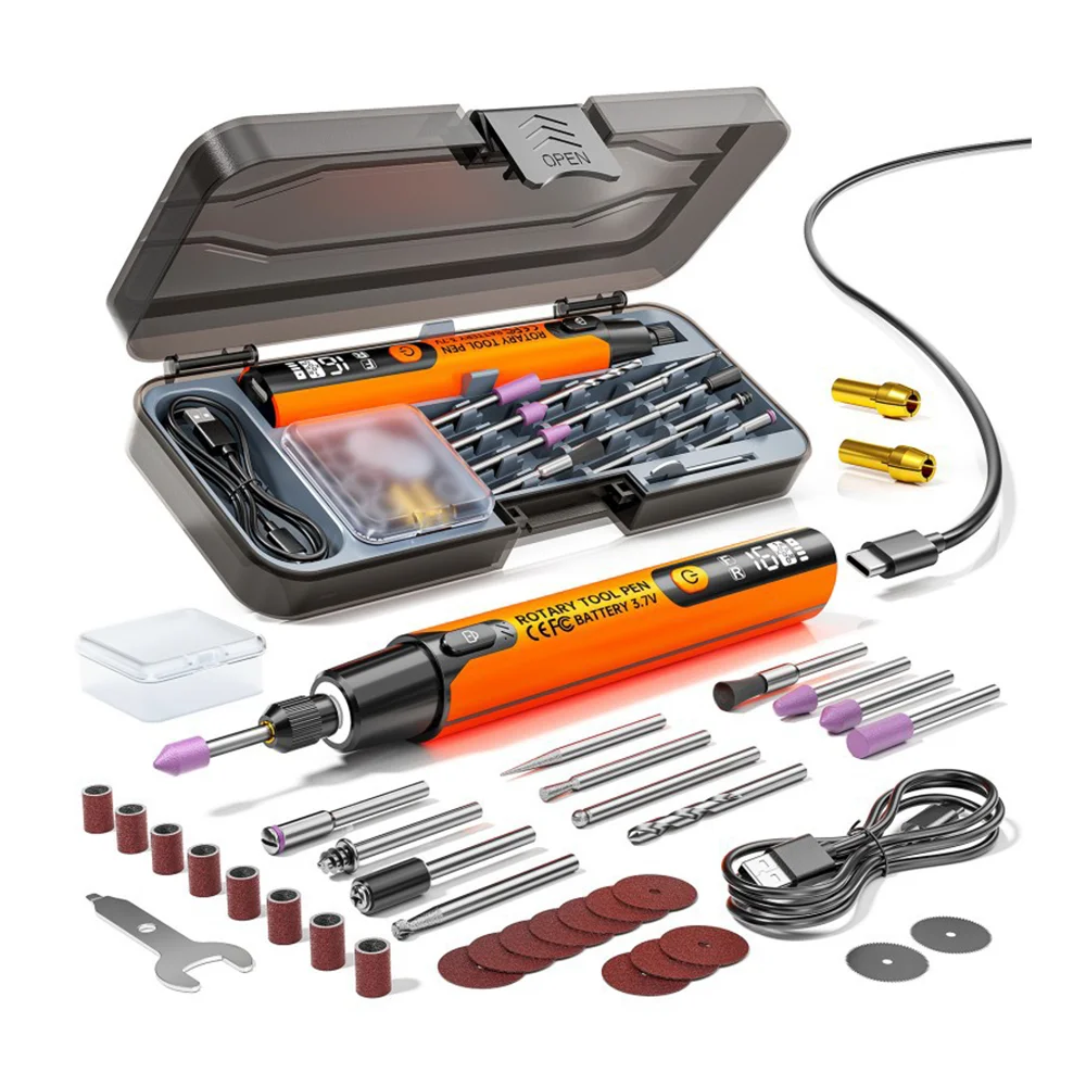 Mini-Elektro-Rotationswerkzeug-Set mit LED-Licht und Digitalanzeige, 6-Gang-USB-wiederaufladbares Gravurstift-Werkzeugset mit 36 Zubehörteilen Image