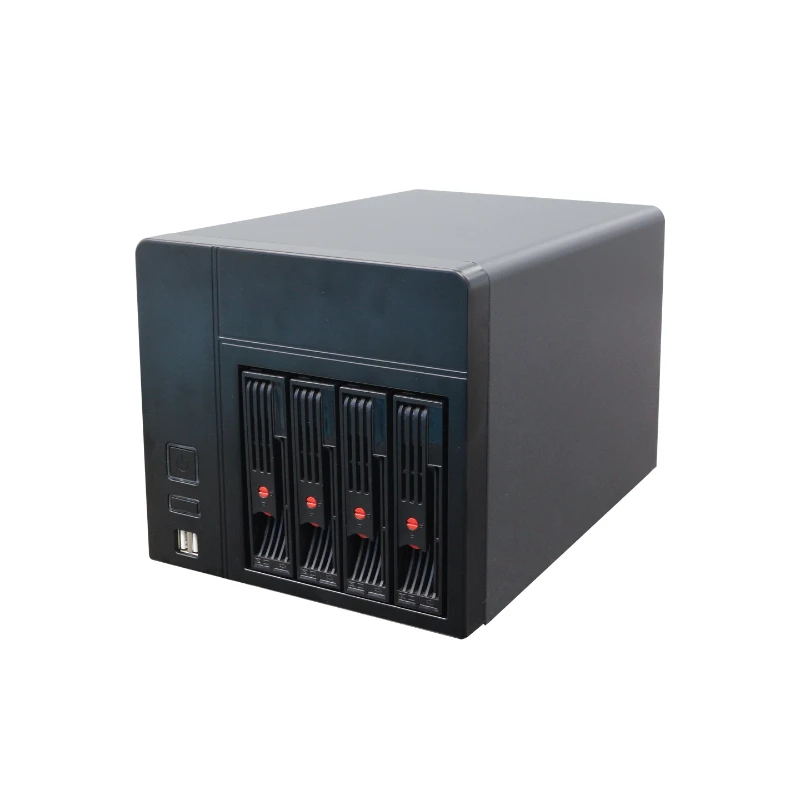 NAS-04 4-Bay NAS-Gehäuse Mini-ITX Heimspeicher-Server-Chassis, 4×3,5\" Hot-Swap HDD + 2,5\" SSD, 1U Flex-Netzteil, 120mm Lüfter, Schwarz Image