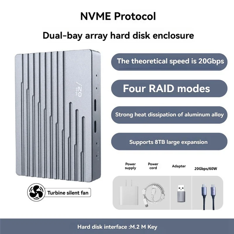 A73E-M. 2 2280 Nvme SSD Dual Bay Gehäuse Festplattengehäuse 20 Gbit/s USB3.2 Gen2 Typ-C Externe Festplattengehäuse Box US-STECKER Image