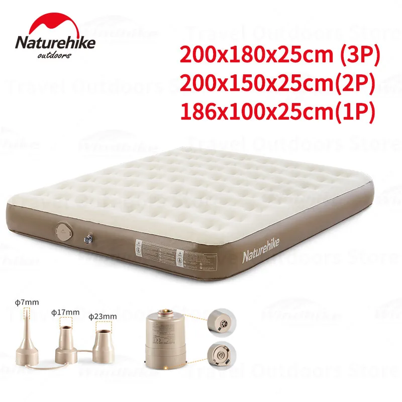 Naturehike 25 cm Heighten Luftmatratze, eingebaute Luftpumpe, 1–2 Personen, Outdoor-Camp, PVC, aufblasbare Isomatte, 450 kg Bärengewicht Image