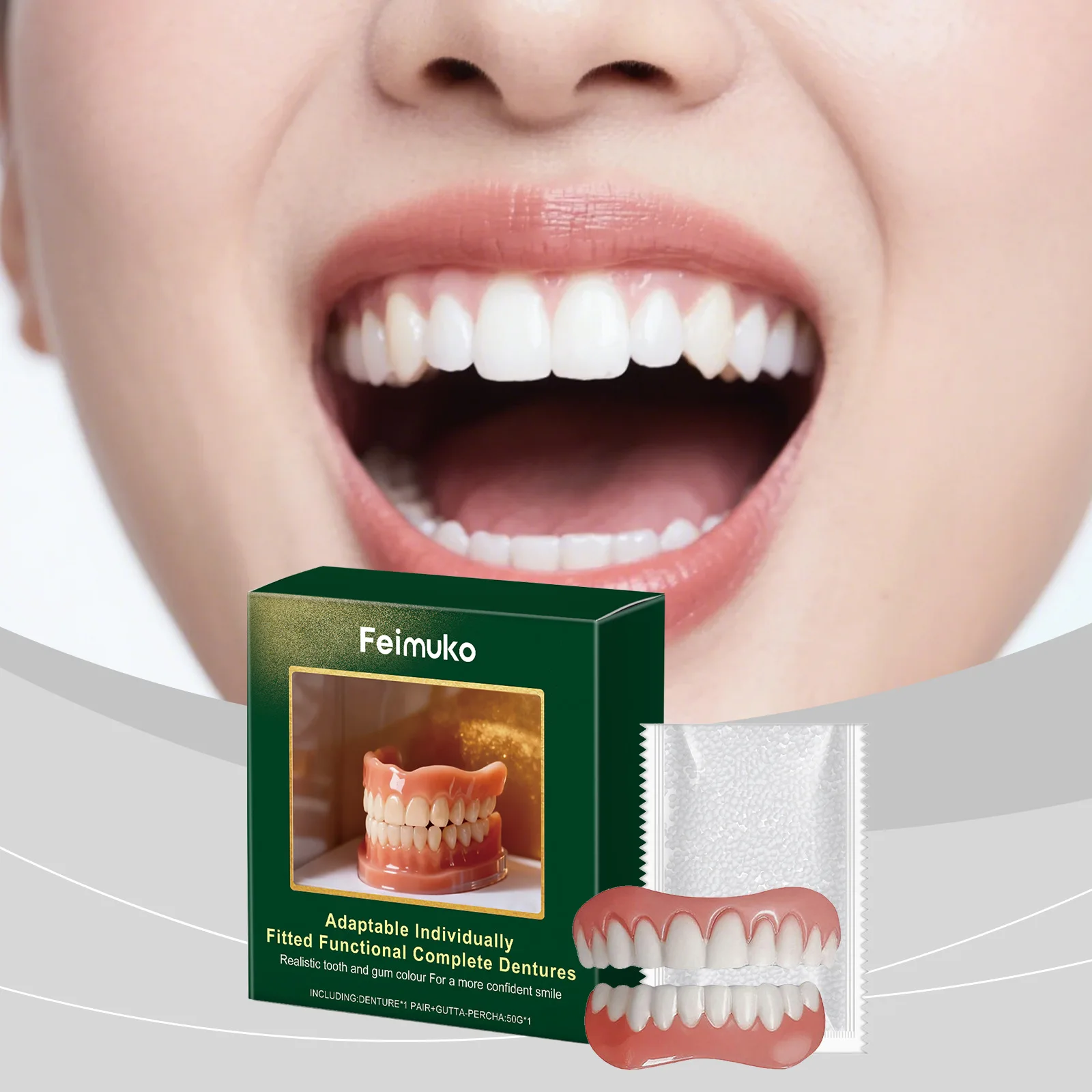 Silikon-Zahnprothesen-Set Komfortabler Sitz Ober- und Unterkiefer Temporäre Kieferorthopädische Zahnspange Zahnaufhellung Dentale Simulation Mundhygiene Image