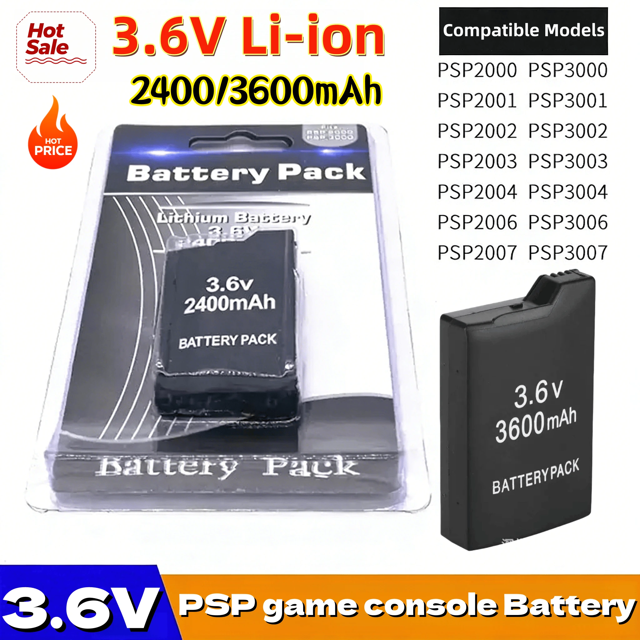 3600/2400 mAh PSP2000 Handheld-Spielekonsole Backup-Lithium-Akku für PS Lite PSP-2000 PSP-3000 PSP-3004 Akkus Image