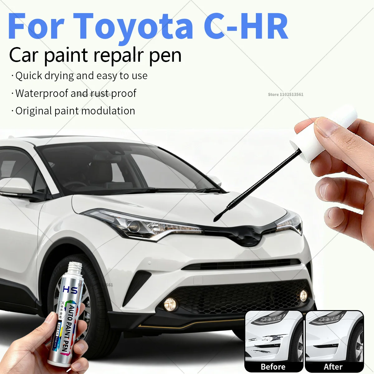 Für Toyota C-HR Autolack Reparatur Stift Touch Up Scratch Remover DIY Auto Zubehör Schwarz Weiß Blau Rot Silber Grün grau Gelb