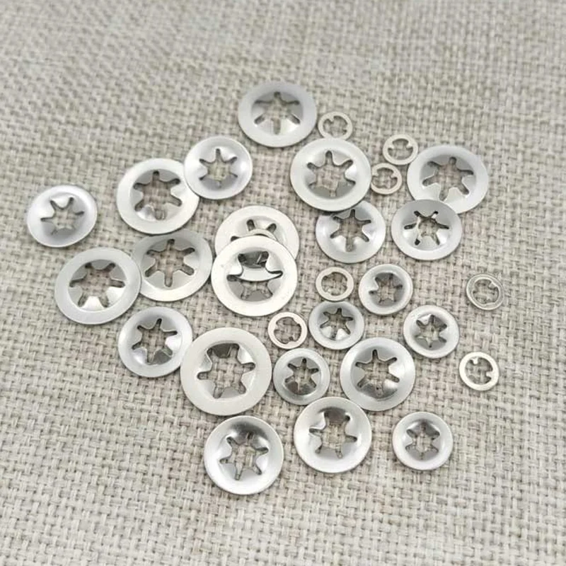 10/50/100 Stück Star Lcok Pflaumenlager Sicherungsringe Unterlegscheiben Innenzahn Sicherungsscheibe Welle Snap Ring M2/2,5/3/4/5/6/8/10/12 Image
