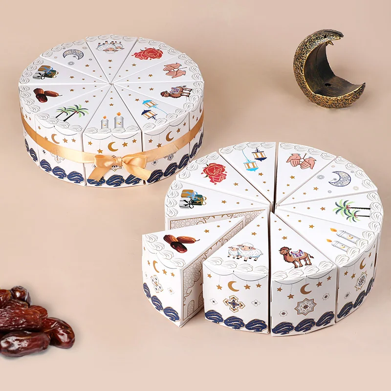 10 stücke Eid Mubarak Papier Dreieckige Blind Box Mit Band Cartoon-Muster Ramadan Kareem DIY Geschenk Verpackung Liefert Image