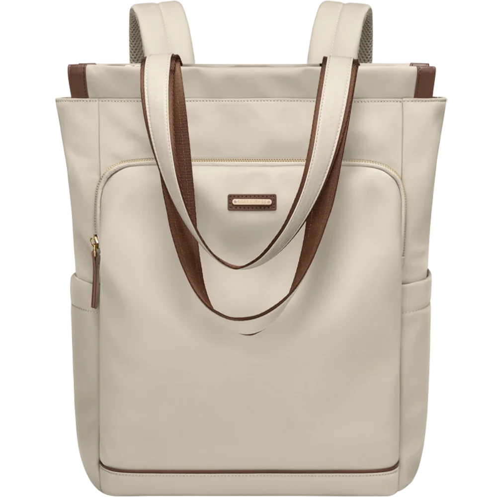 Hochwertiger, vielseitiger Canvas-Rucksack, beige, schwarz, waschbar, Computertasche, große Kapazität, Schul- und Studentenrucksack für Männer und Frauen Image