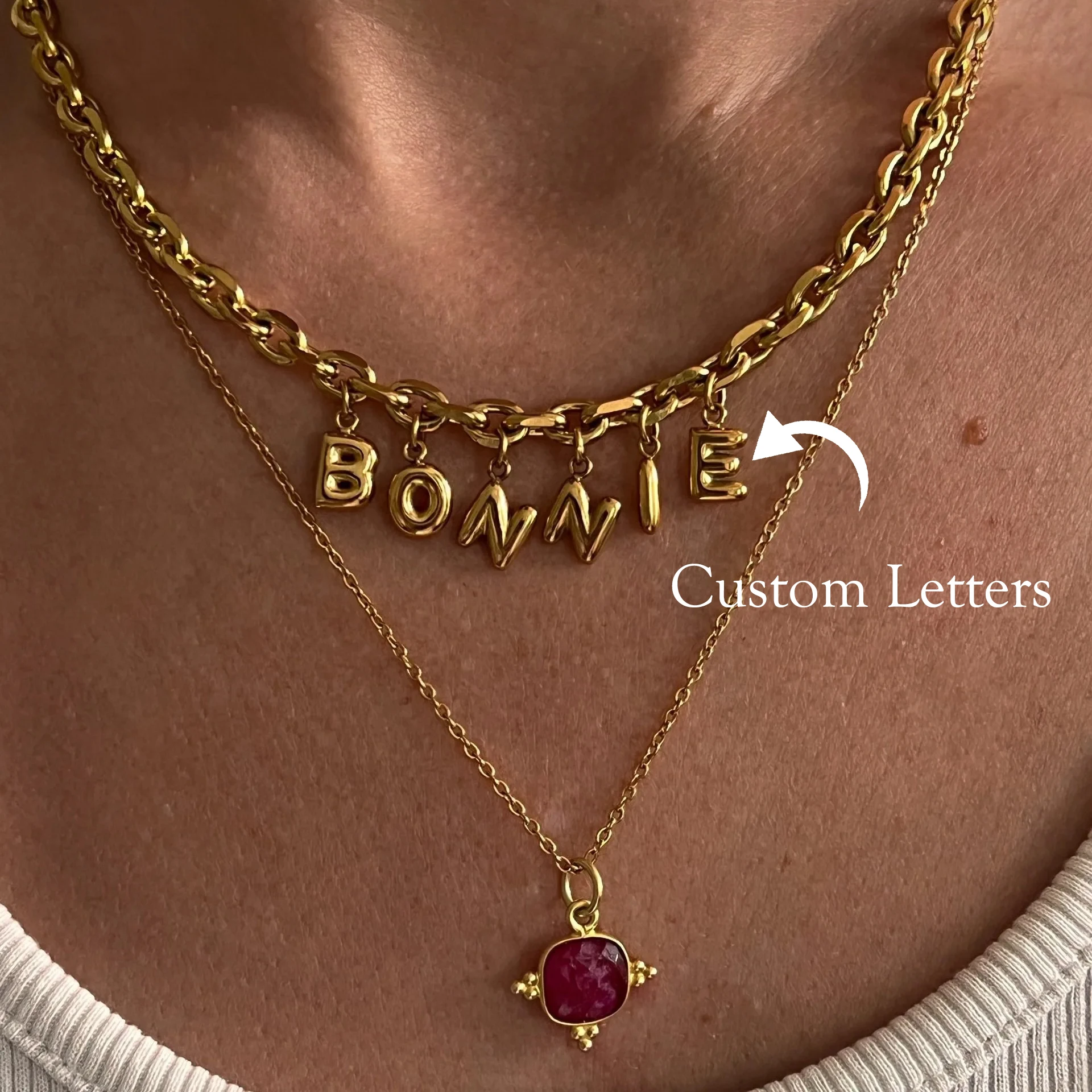 Personalisierte 3D-Bubble-Namenskette mit dicker Kette für Damen, Edelstahl-Initialen-Anhänger, Namensschild, neuer personalisierter Schmuck, Mama-Geschenke Image