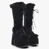 2026 Winter Große Größe 43 y2k Punk Stil frauen Faux Pelz Chunky Plattform Stiefel Gothic Schwarz Block High Heels Schuhe