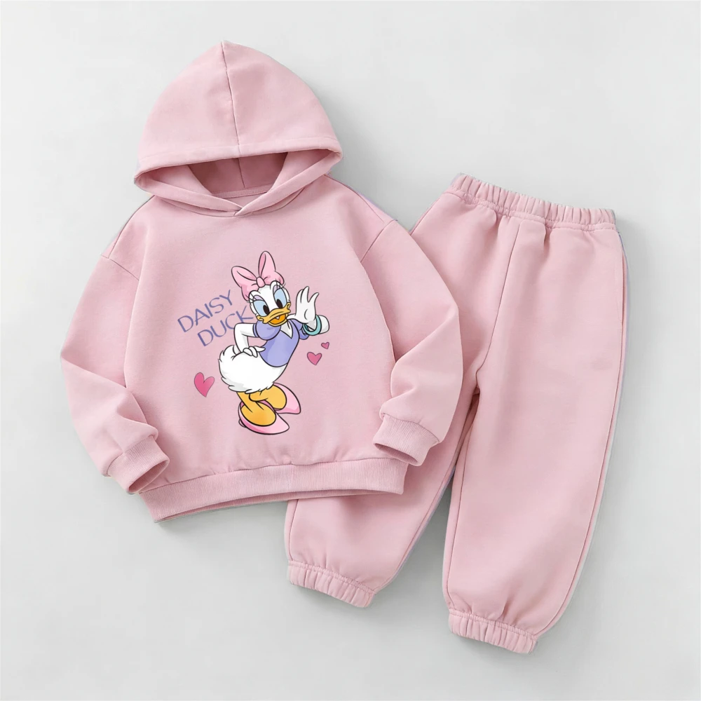 Disney Daisy Duck bedruckte Hoodies, Outfits, Kinderkostüm, einfarbig, einfache Kapuzenpullover, Hosen, Freizeitkleidung, 2 Stück/Set Image