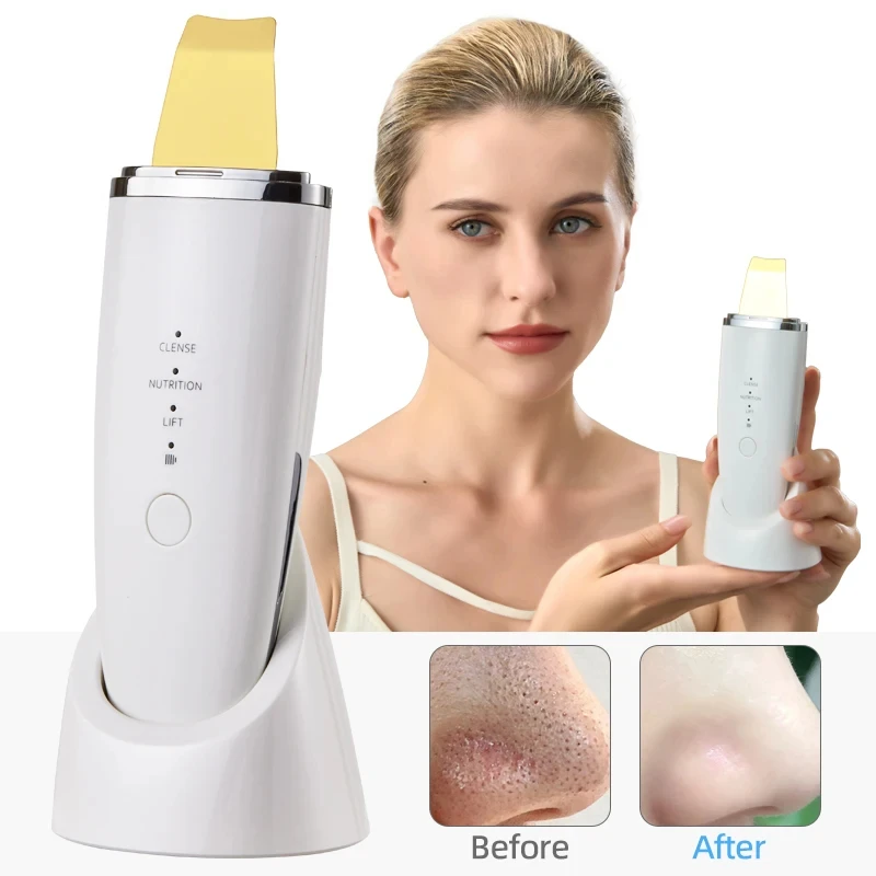 Professionelle Ultraschall Gesichts Haut Wäscher Vibration Gesicht Spachtel Mitesser Entferner Schaufel Saubere Kavitation Peeling Maschine Image