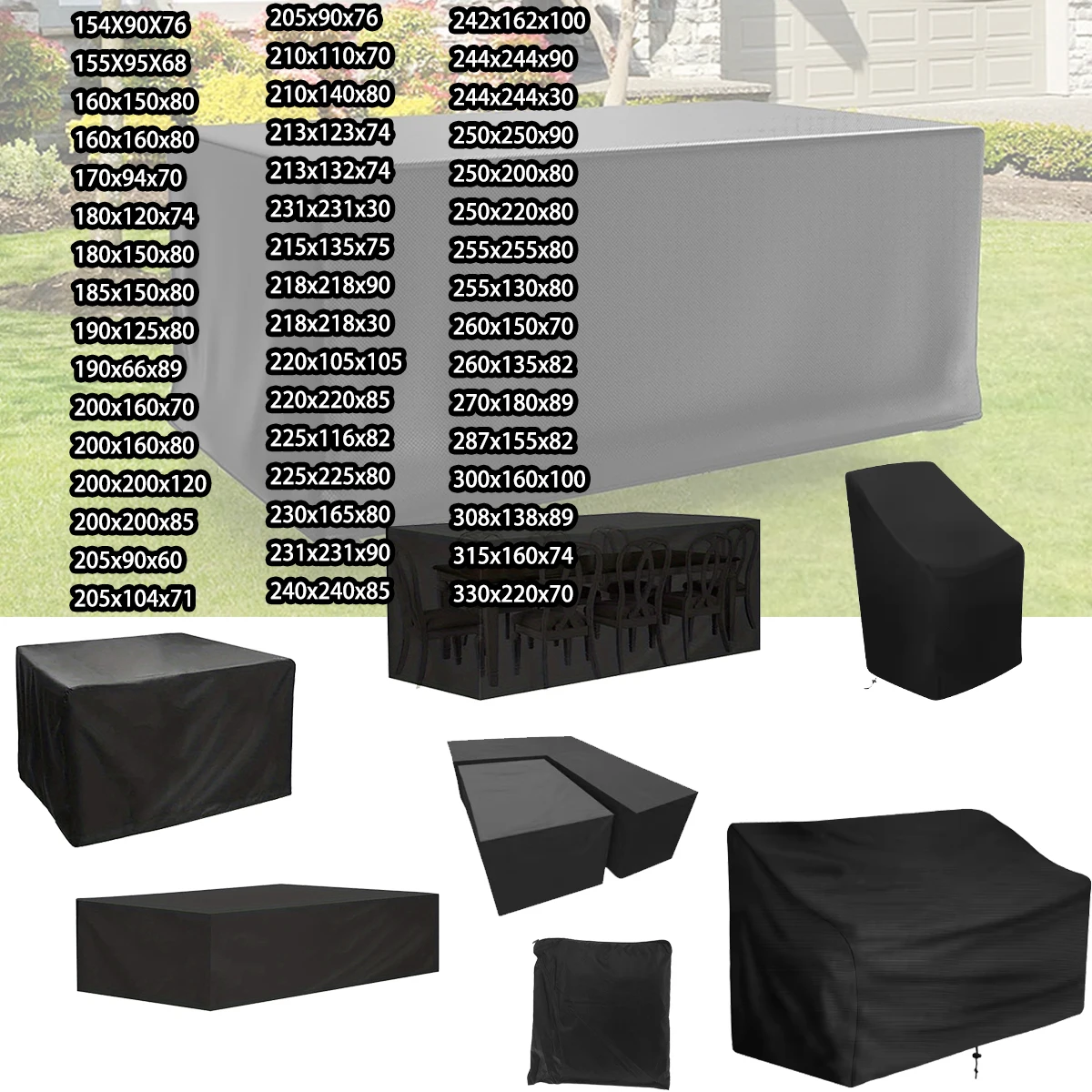 218 Größen von Gartenmöbel-Abdeckungen, Tisch- und Stuhlbezüge, Wasserdicht, Staubdicht, UV-beständig 210D Oxford-Stoff Schutzhülle Image