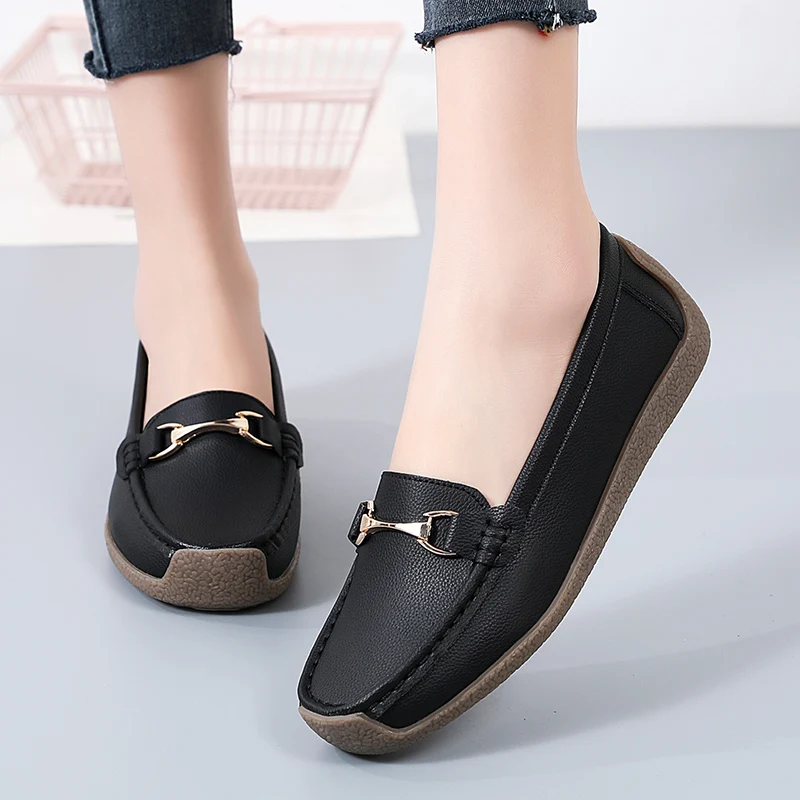 2024 neue Frauen Schuhe Wohnungen Leder Mokassins Turnschuhe Frau Casual Schuhe Slip-on Loafers Weibliche Boot Schuhe Große Größe 44