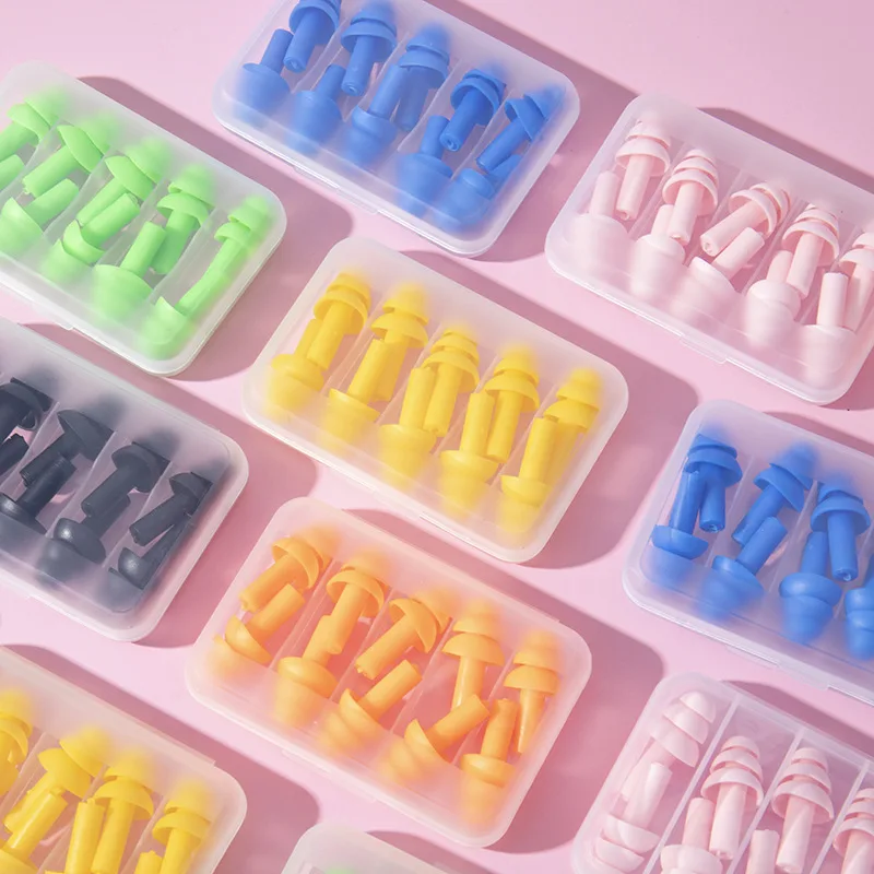 5 Paar weiche Ohrstöpsel, wasserdicht, bequem, bunt, Silikon-Ohrstöpsel, Gehörschutz, Schalldämmung, Anti-Lärm, zum Schlafen, Schwimmen Image