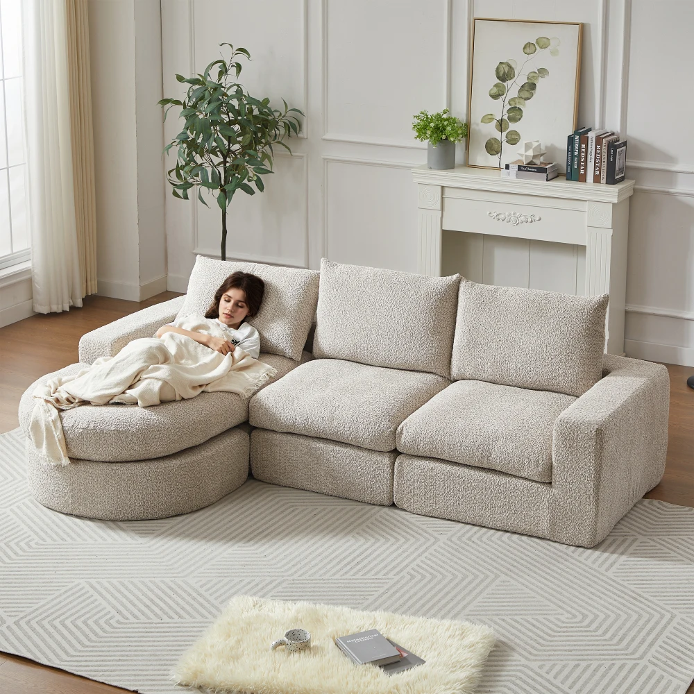 Modernes Chenille Modulares L-Sofa mit Chaiselongue | Vollständig komprimiert, rahmenlos | Keine Montage Erforderlich Platzsparende Couch für Kleine Räume