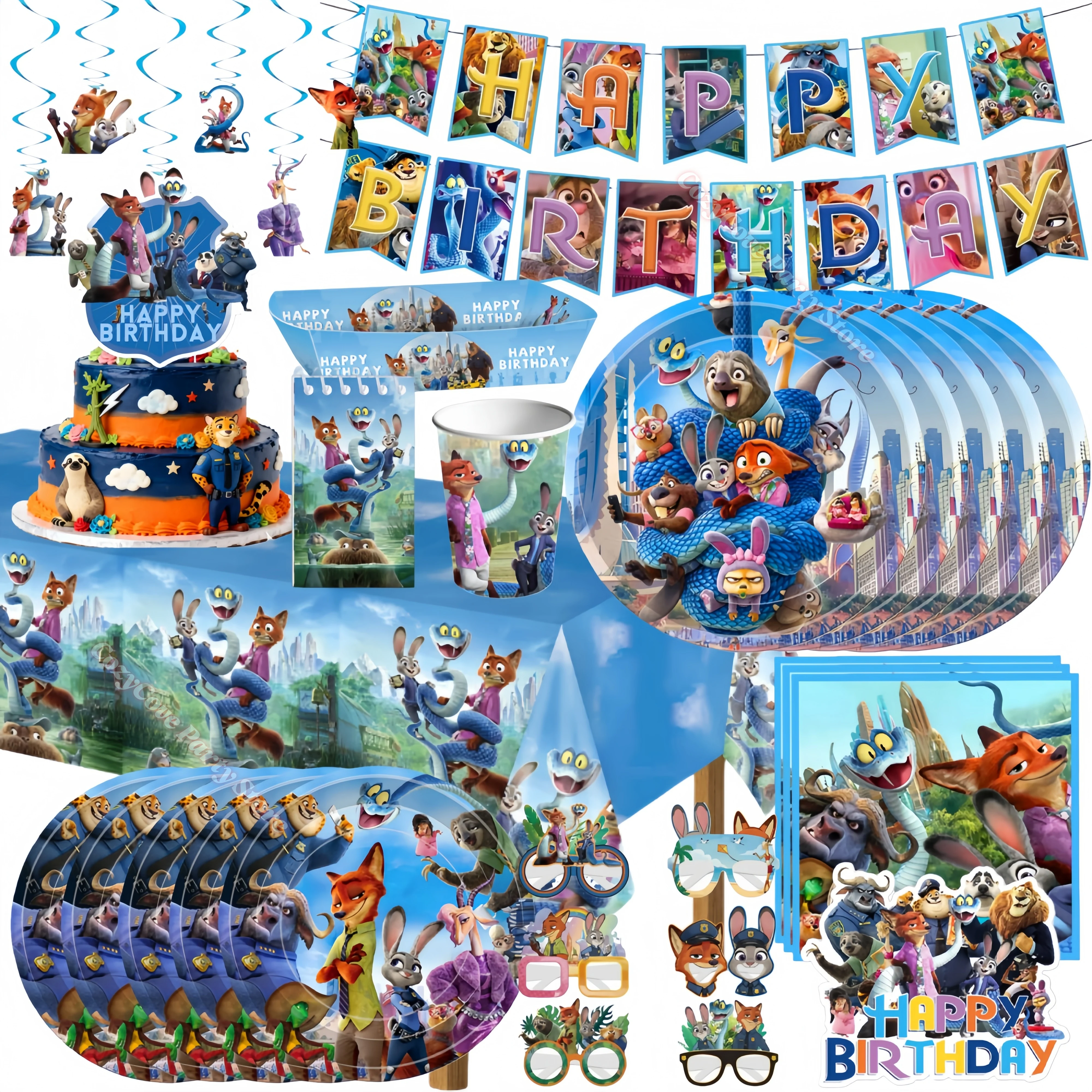 Neue Zootopia Geburtstagsparty Dekorations-Set mit Tassen, Tellern, Servietten, Judy Nick Ballons für Kinderpartys, Geschenke und Babypartys Image