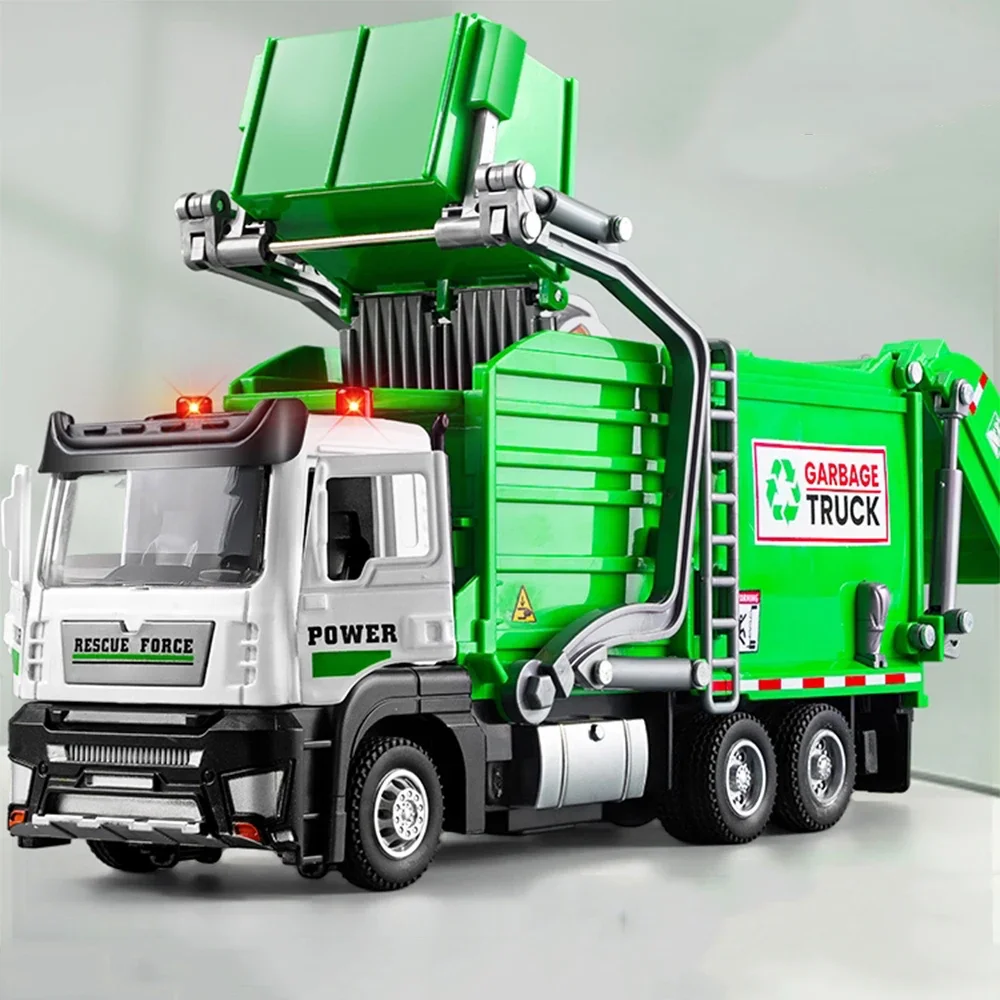 1:32 Spielzeug Müll Klassifizierung Hygiene Lkw Modelle Legierung Diecast Flachbett Lkw Sound Licht Türen Geöffnet Zurückziehen Kind Geschenk Image