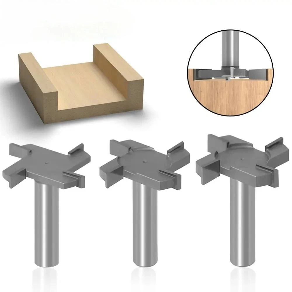 1 Stück 1/2 Zoll (12 mm) Schaft 4-Kanten T-Fräser Holzbearbeitungswerkzeug Router-Bits für Holz Industriequalität Fräser Schlitzfräser Image