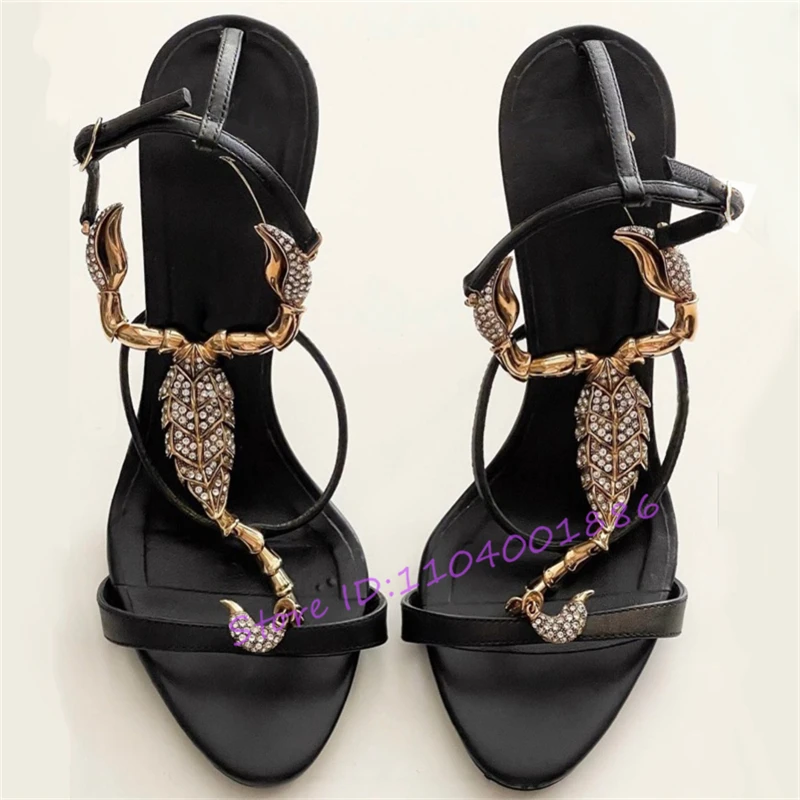 Strass Skorpion T-Riemen High Heels für Frauen Sommer Sexy Offene spitze Plattform Stiletto Sandalen Elegante Bankett Party Schuhe