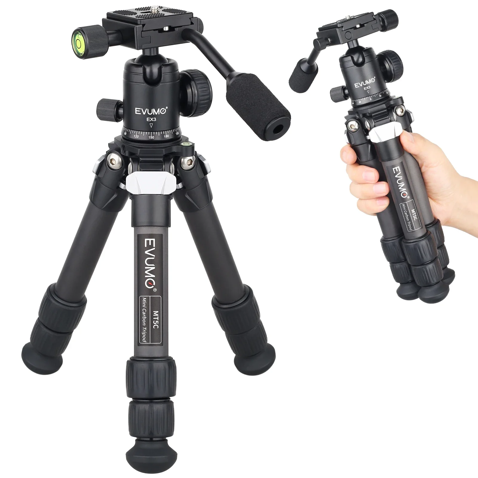 EVUMO Load 10 kg MT5C Mini-Tischstativ, 10-lagiges Kohlefaser-Kompaktes Desktop-Stativ für digitales DSLR-DV-Video-Smartphone. Neu Image