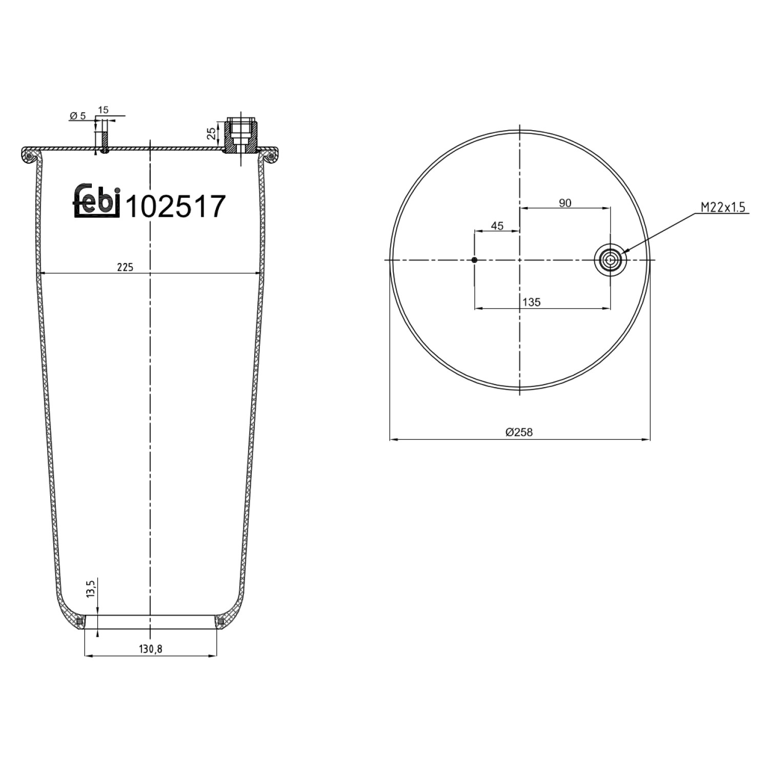 FEBI BILSTEIN Federbalg, Luftfederung MERCEDES-BENZ 102517 A9603207021,A9603207021S1,9603200057 9603200057S1,9603207021,9603207021S1,A9603200057 Image