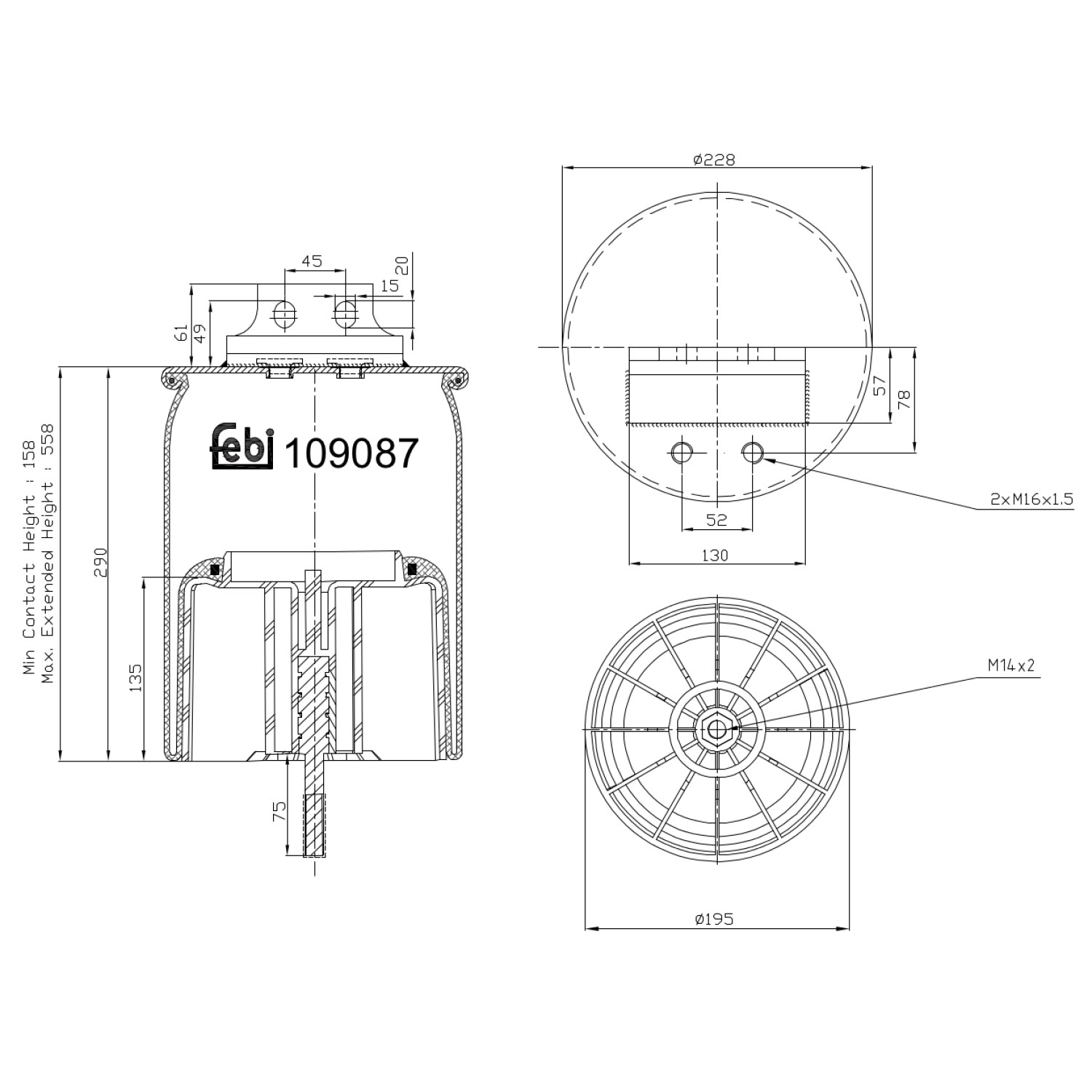 FEBI BILSTEIN Federbalg, Luftfederung IVECO 109087 00042565563,00042566303,0041297179 0042565563,041297179,042566303,42566303,500042588,0042566303 Image