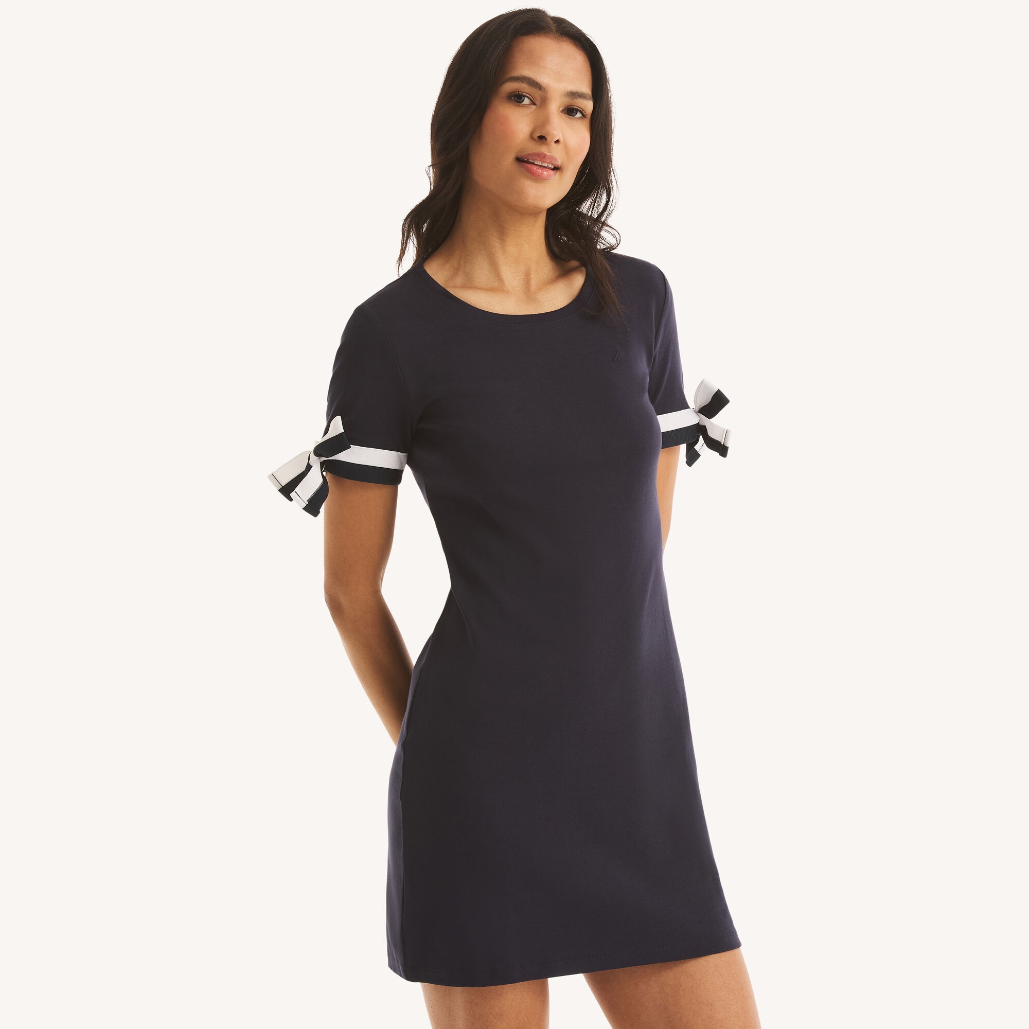 Nautica Women's Tie Sleeve Dress 401 (Navy), M