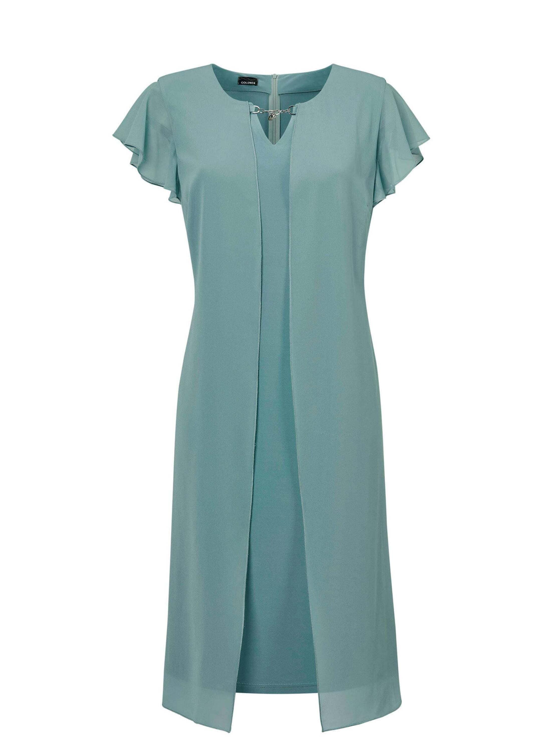 Abendkleid GOLDNER "Kurzgröße Kleid", Damen, Gr. 22, K-Gr, grün (thymian), Obermaterial: 96% Polyester PES. 4% Elasthan EL., Kleider Abendkleid