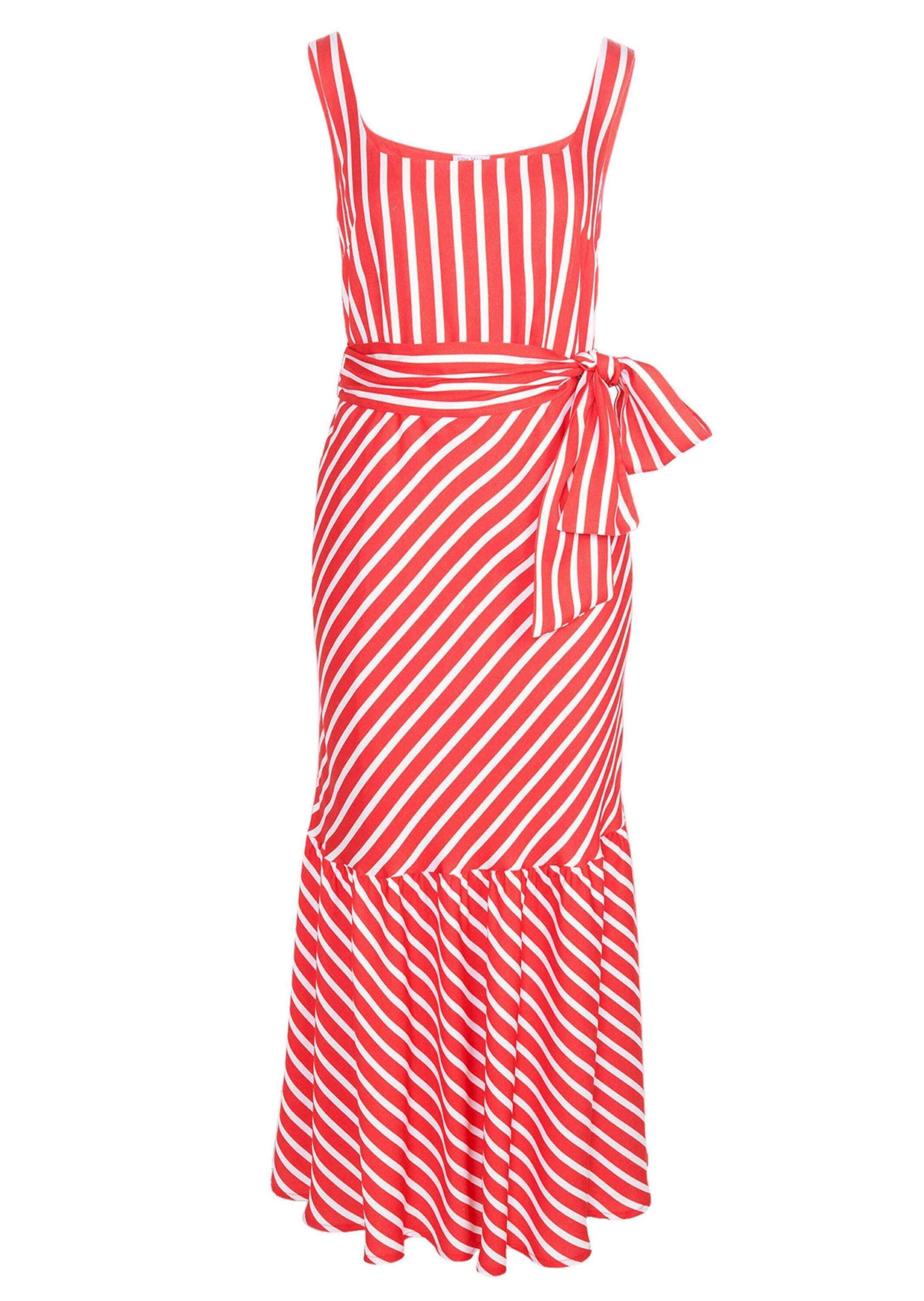 Midikleid ALBA MODA "Kleid Kleid", Damen, Gr. 42, N + K Gr, rot (koralle, creme), Obermaterial: 100% Viskose CV., Modern, figurbetont, Kleider Midikleid