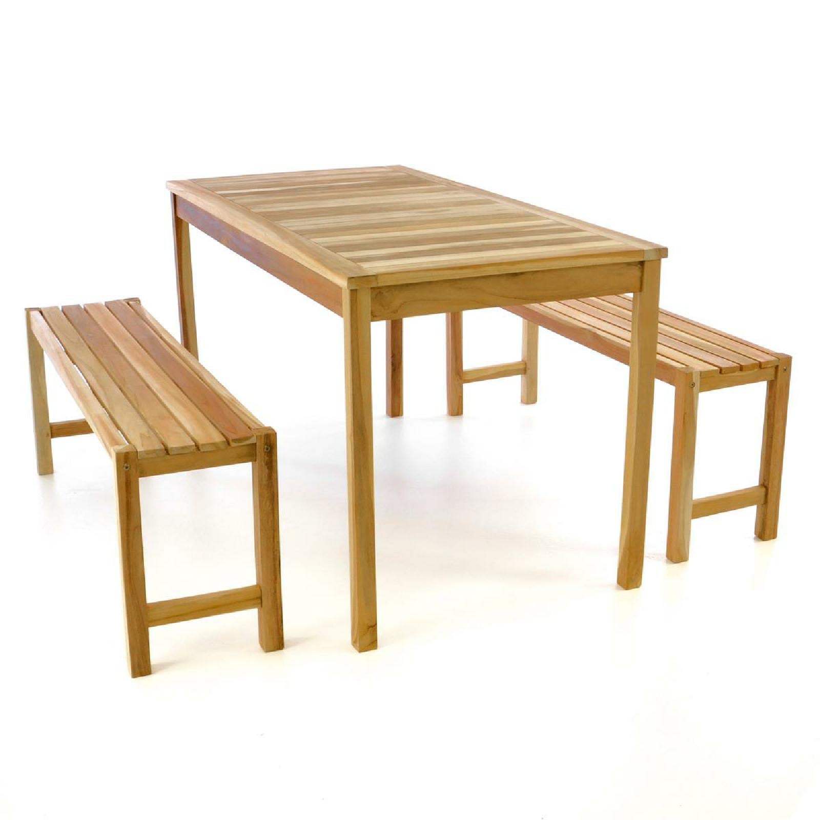 Garten-Essgruppe VCM "3-tlg. Sitzgruppe Garten Tisch Bank Holz Teak", braun (braun,), B:69cm, Obermaterial: 100% Holz Wood., Sitzmöbel-Sets