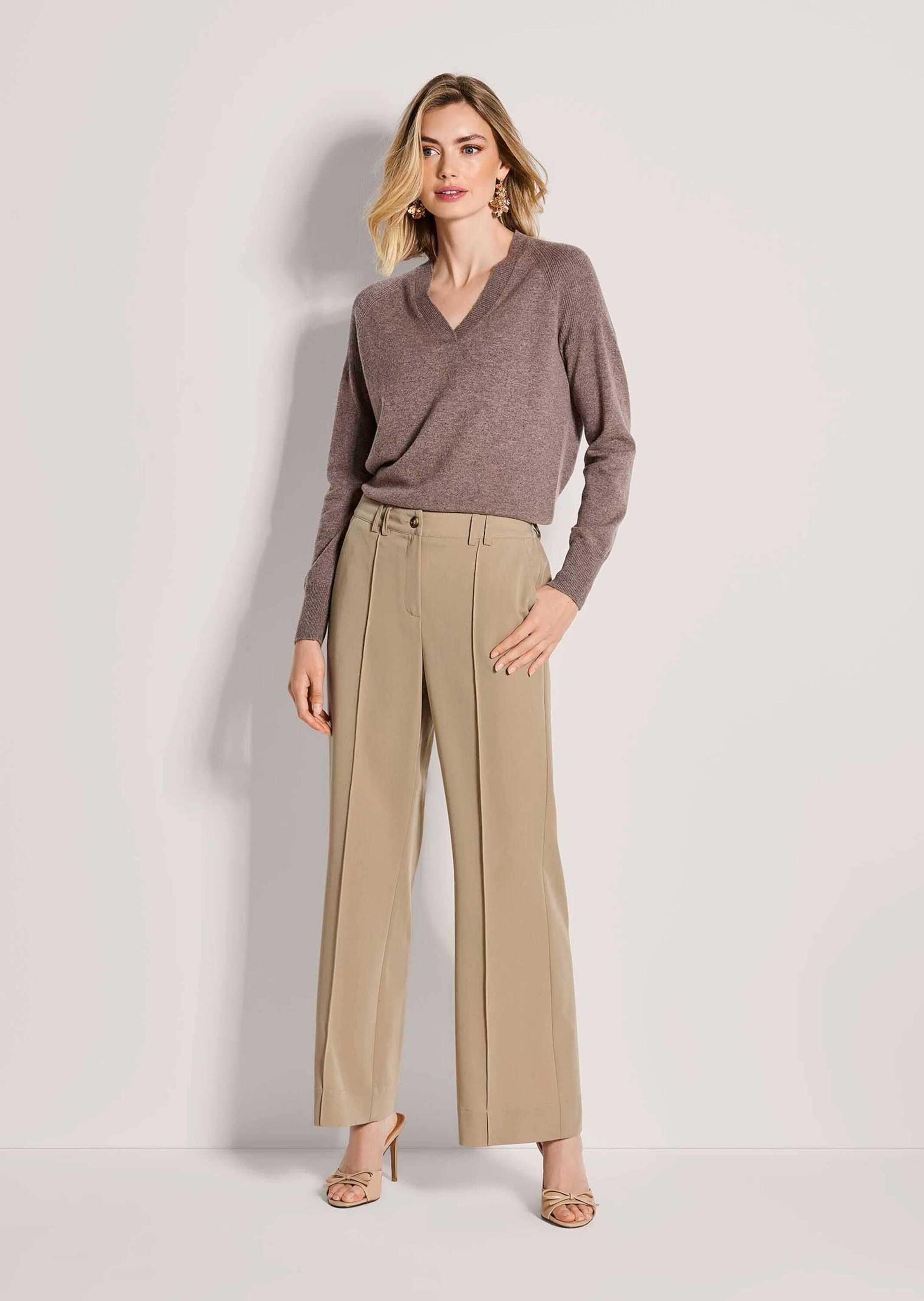 Stoffhose MADELEINE "Culotte Stoffhose mit Biesen", Damen, Gr. 48, N + K Gr, beige, Obermaterial: 70% Polyester PES. 25% Viskose CV. 5% Elasthan EL., Hosen Stoffhose