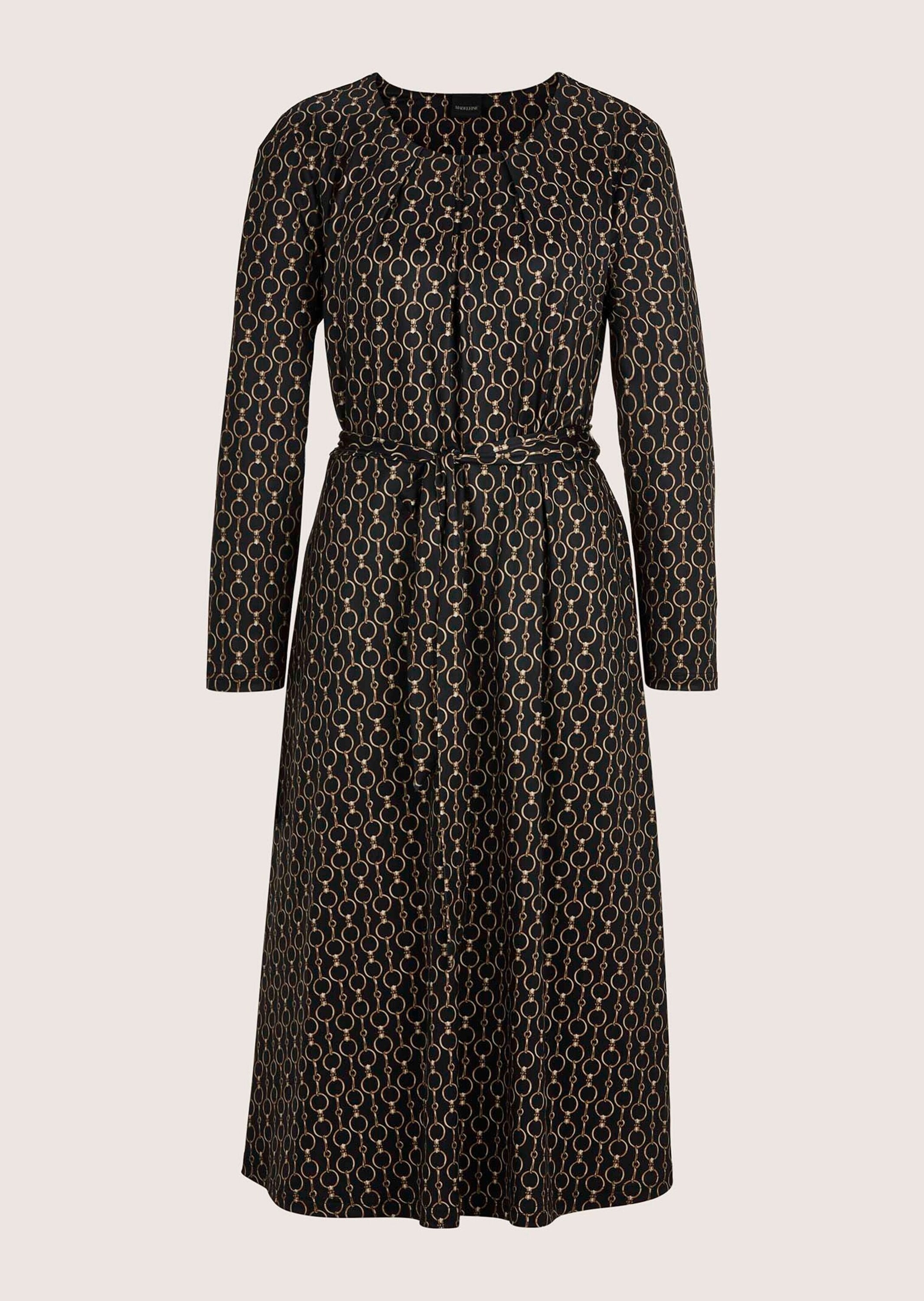 Sommerkleid MADELEINE "Kleid Elegantes Kleid mit grafischem Muster", Damen, Gr. 34, N-Gr, schwarz (schwarz, tabakbraun), Obermaterial: 95% Polyester PES. 5% Elasthan EL., Kleider Sommerkleid