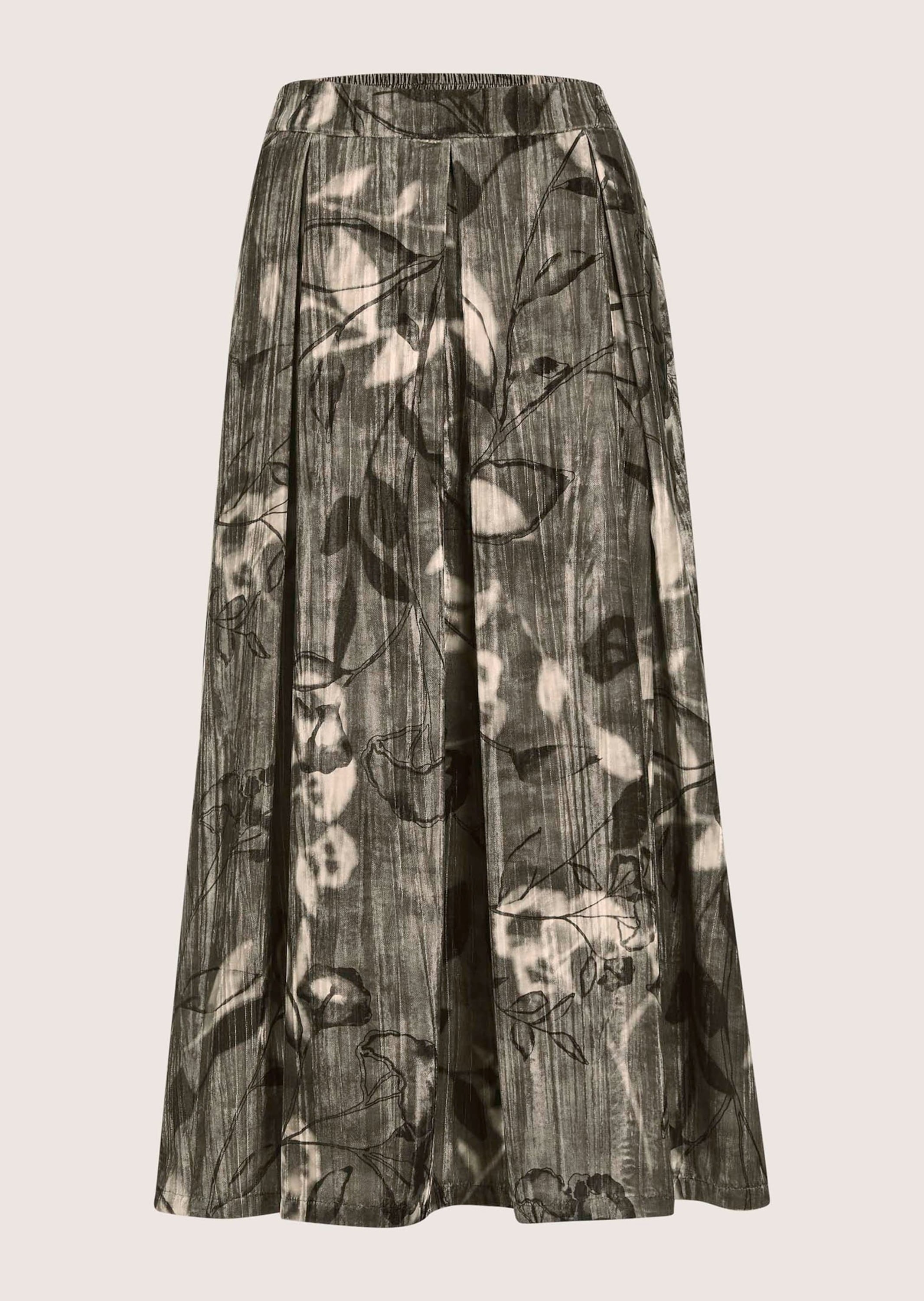 Midirock MADELEINE "Samtrock Eleganter Midirock mit floralem Design", Damen, Gr. 42, grau (bleigrau, multicolor), Obermaterial: 100% Polyester PES., Modern, Röcke, Samtrock in Midilänge mit floralem Print