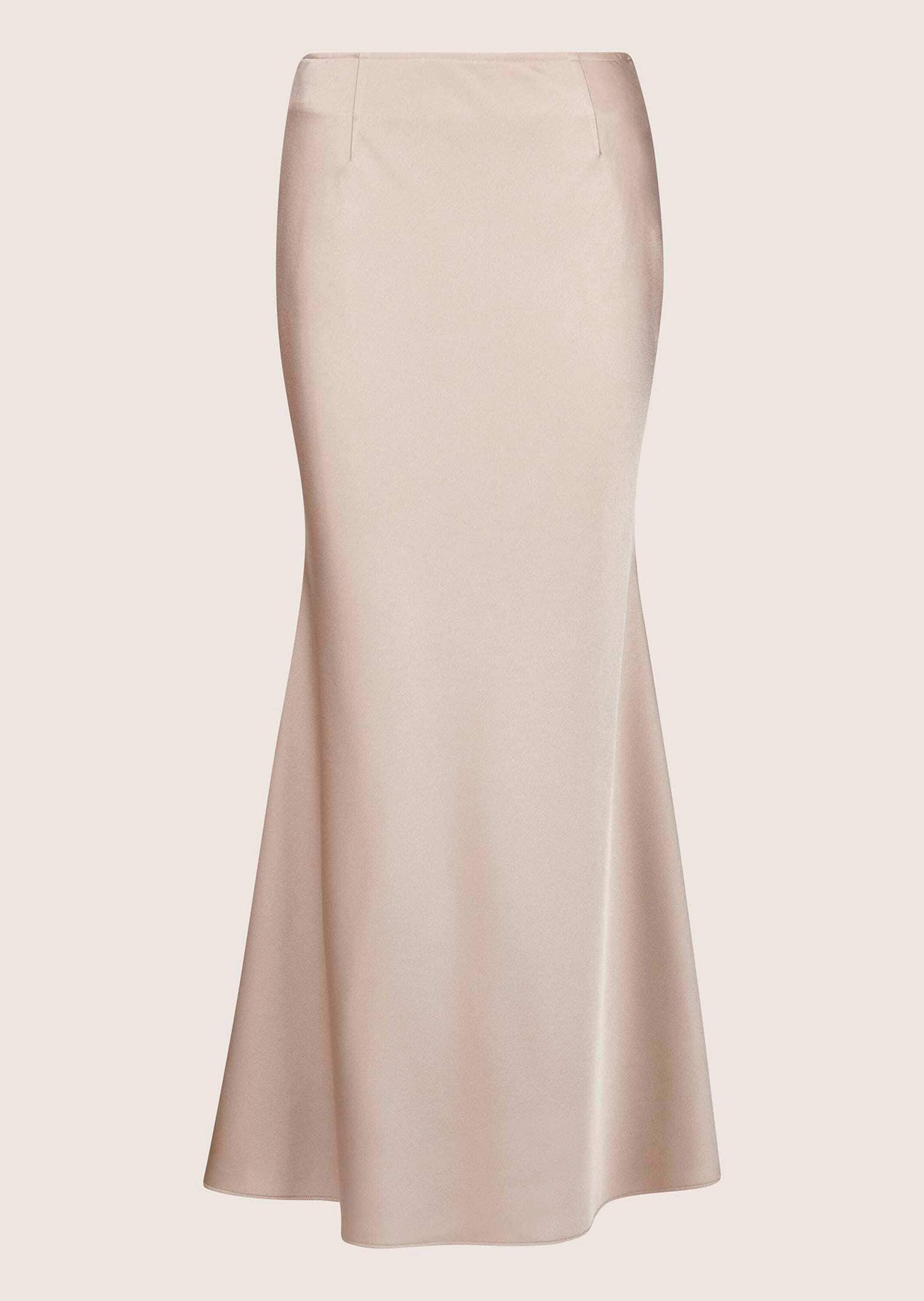 Midirock MADELEINE "Satinrock Eleganter Maxirock für festliche Anlässe", Damen, Gr. 34, beige (beige, goldfarben), Obermaterial: 100% Polyester PES., Modern, normal, Röcke, Langer Satinrock in A-Linie