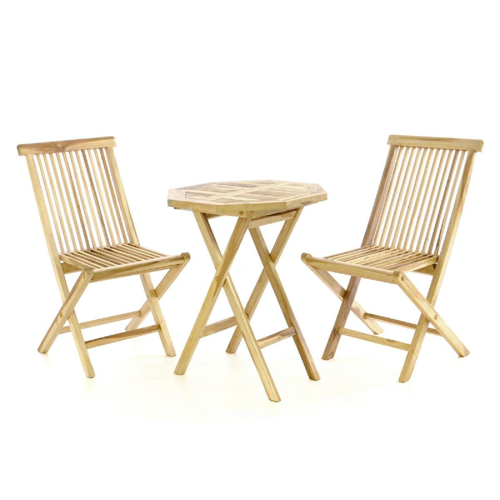 Garten-Essgruppe VCM "3-tlg. Sitzgruppe Garten Tisch Stuhl Holz Teak", braun (braun,), B:46cm, Obermaterial: 100% Holz Wood., Sitzmöbel-Sets