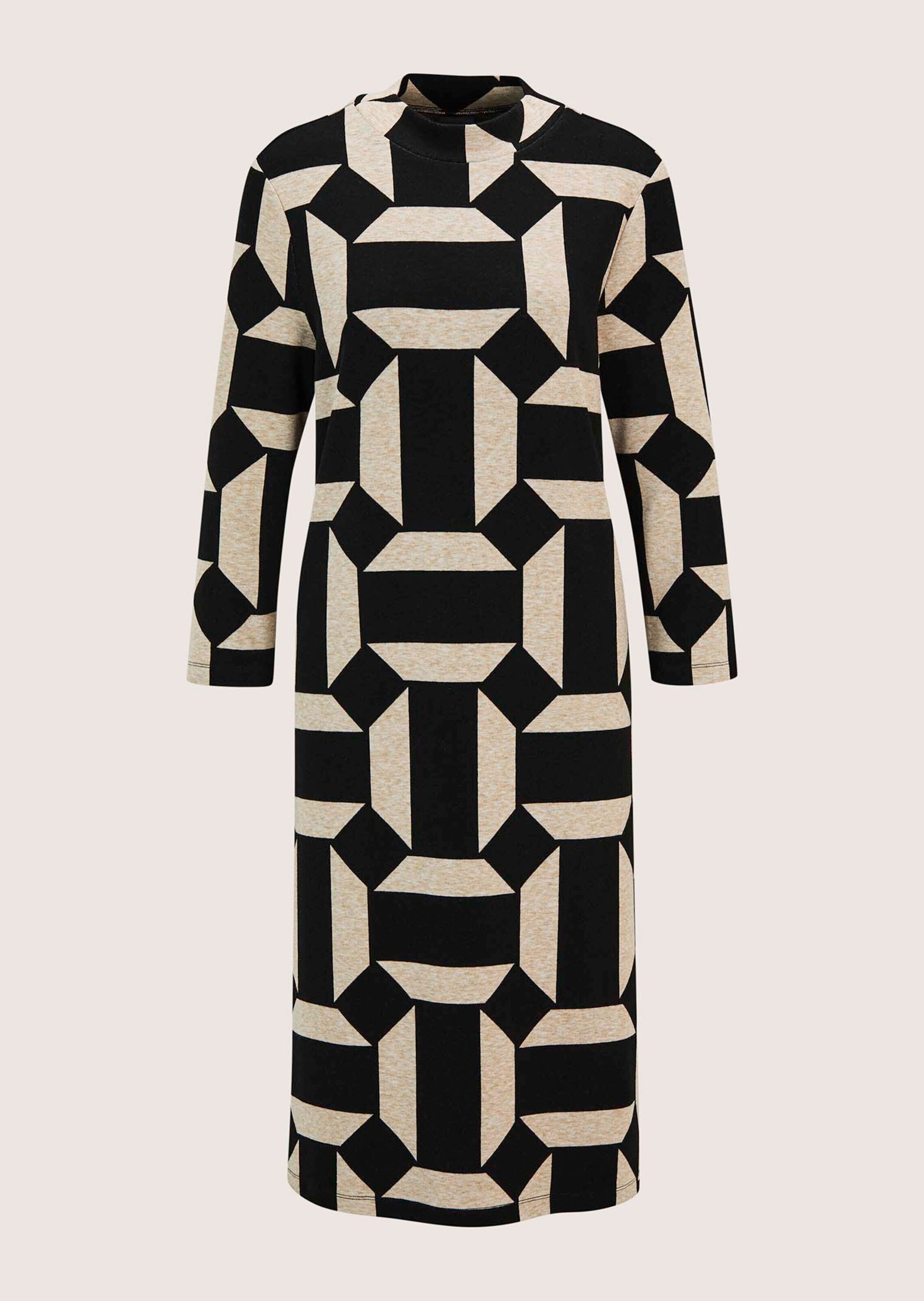 Jerseykleid MADELEINE "Kleid Elegantes Kleid mit Grafik-Print", Damen, Gr. 38, N-Gr, schwarz (schwarz, beige, melange), Obermaterial: 64% Polyester PES. 33% Viskose CV. 3% Elasthan EL., Modern, Kleider Jerseykleid