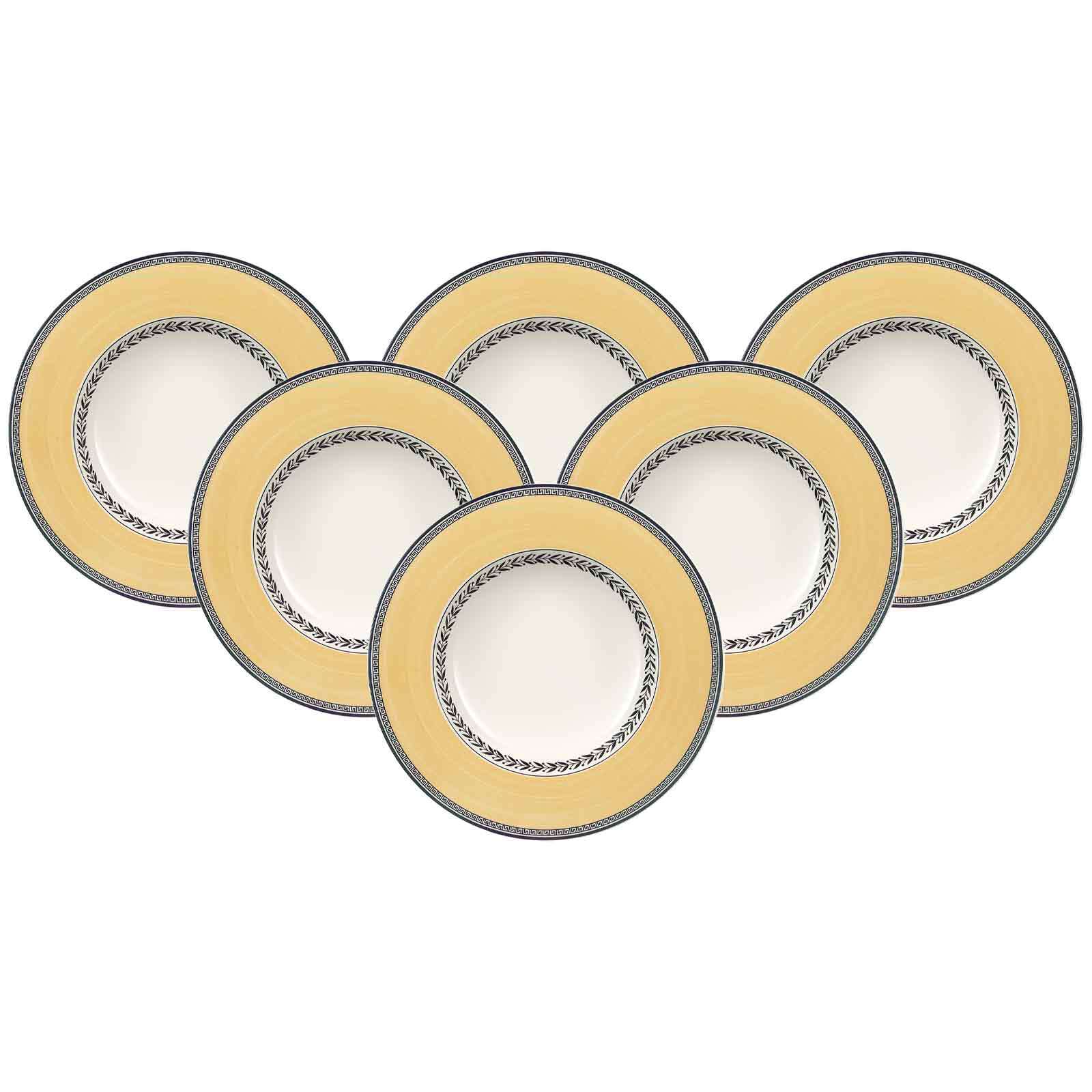 Suppenteller VILLEROY & BOCH "Suppenteller Audun Fleur ø 24,2 cm 6er Set weiß-grau-gelb", bunt (weiß, grau, gelb), Speiseteller