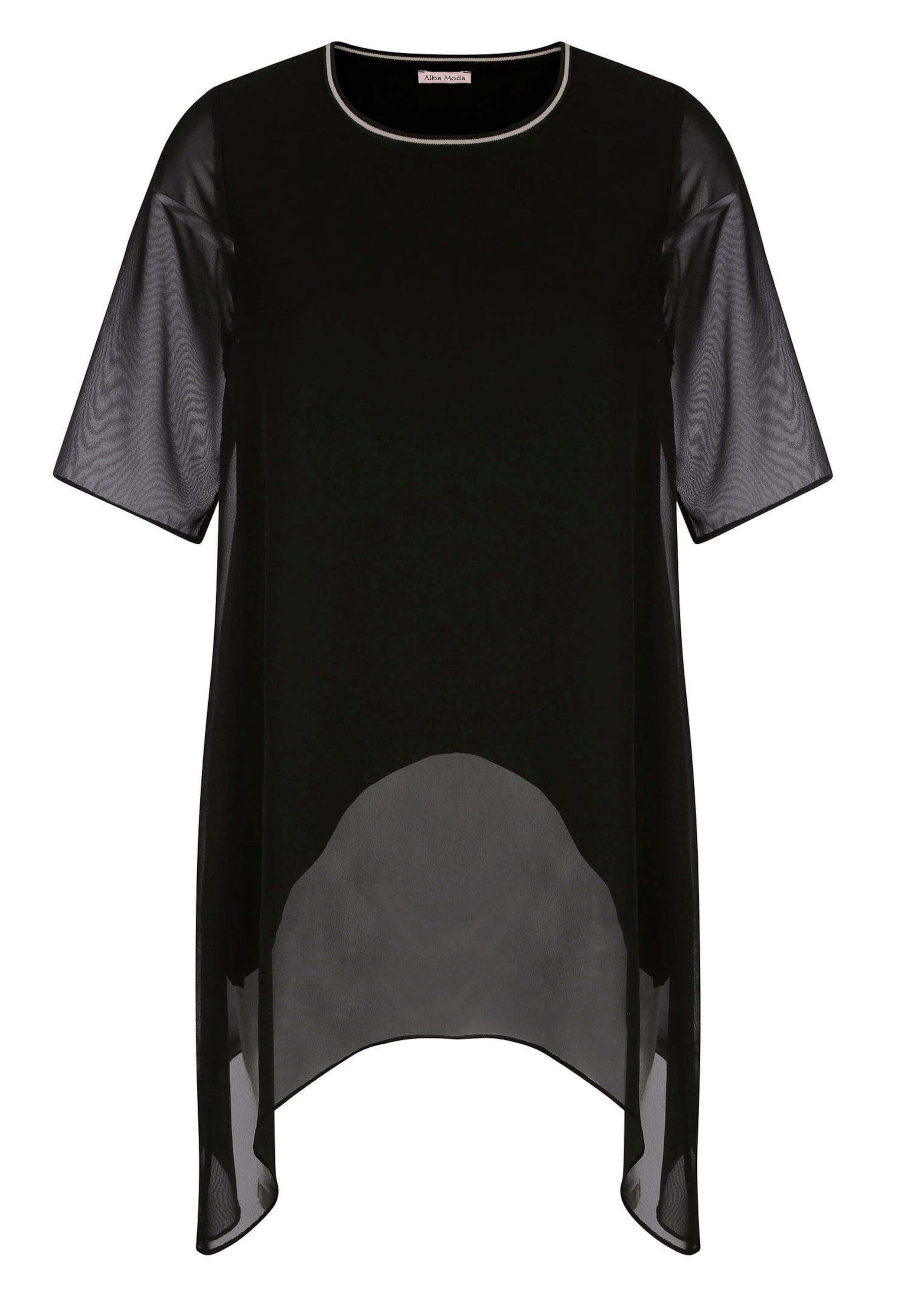 Kurzarmshirt ALBA MODA "Longshirt Longshirt", Damen, Gr. 34, schwarz, Obermaterial: 95% Viskose CV. 5% Elasthan EL., Shirts